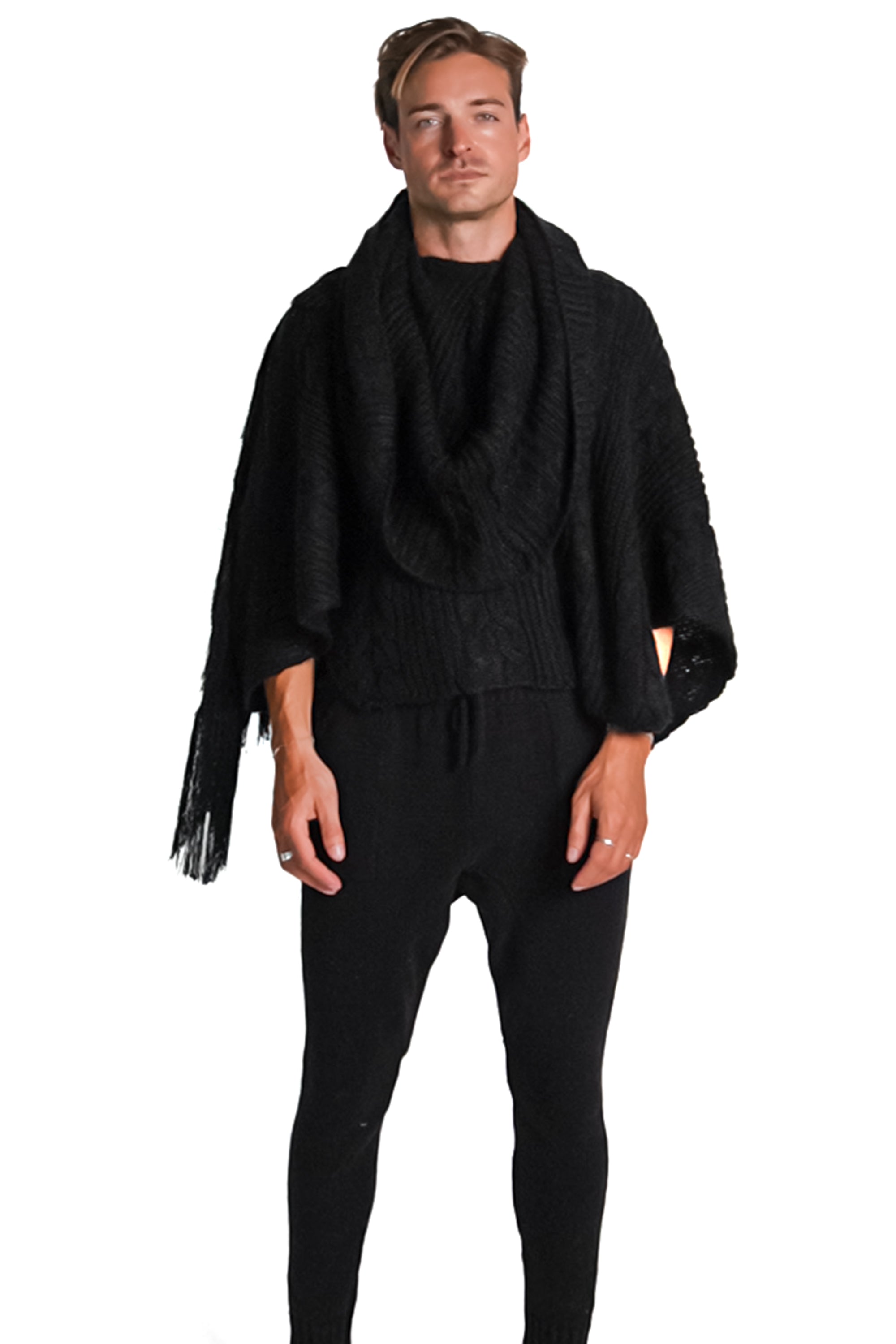 Raya Cowl Neck Poncho in Black