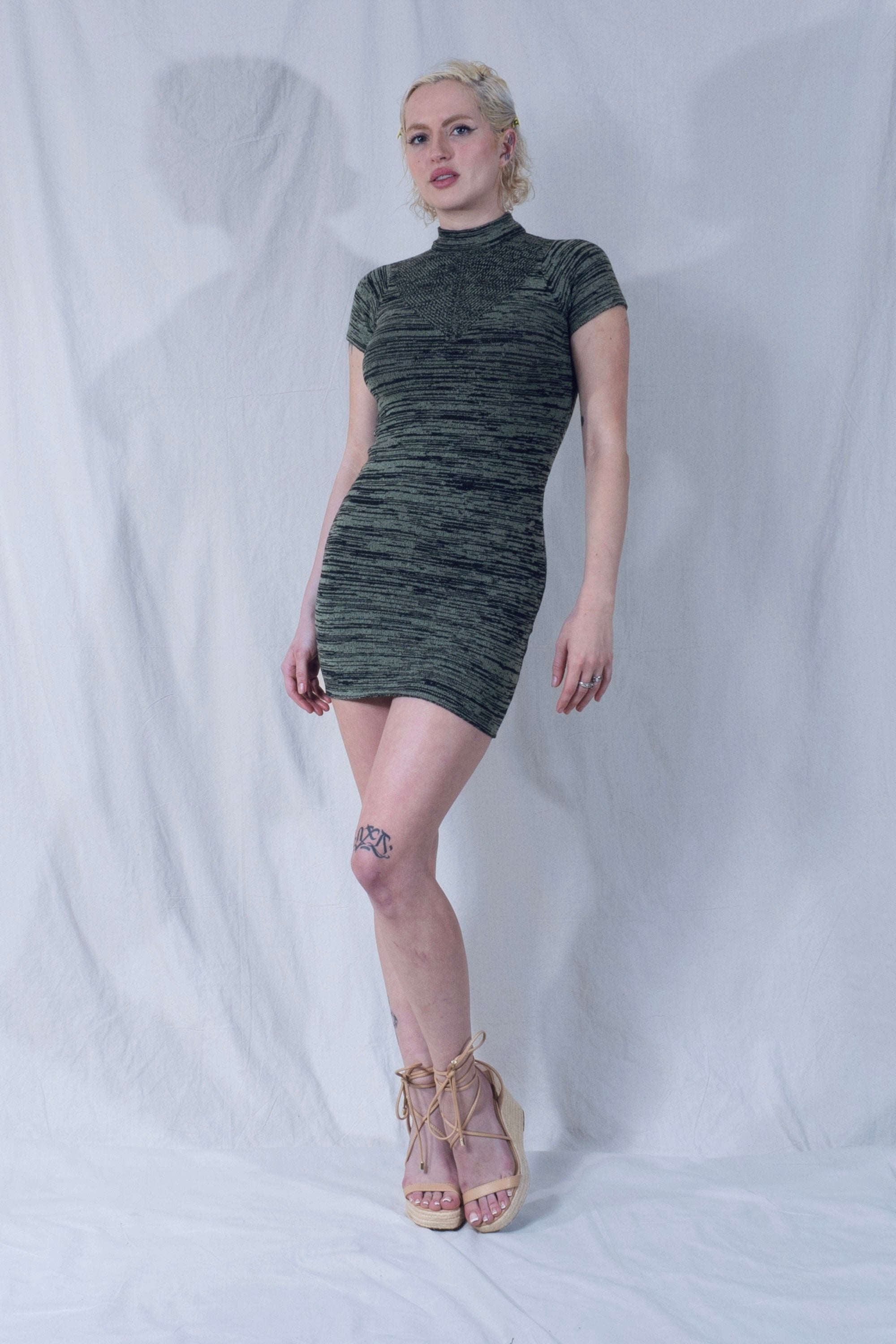 Valle Pontille Mini Dress in Green and Black
