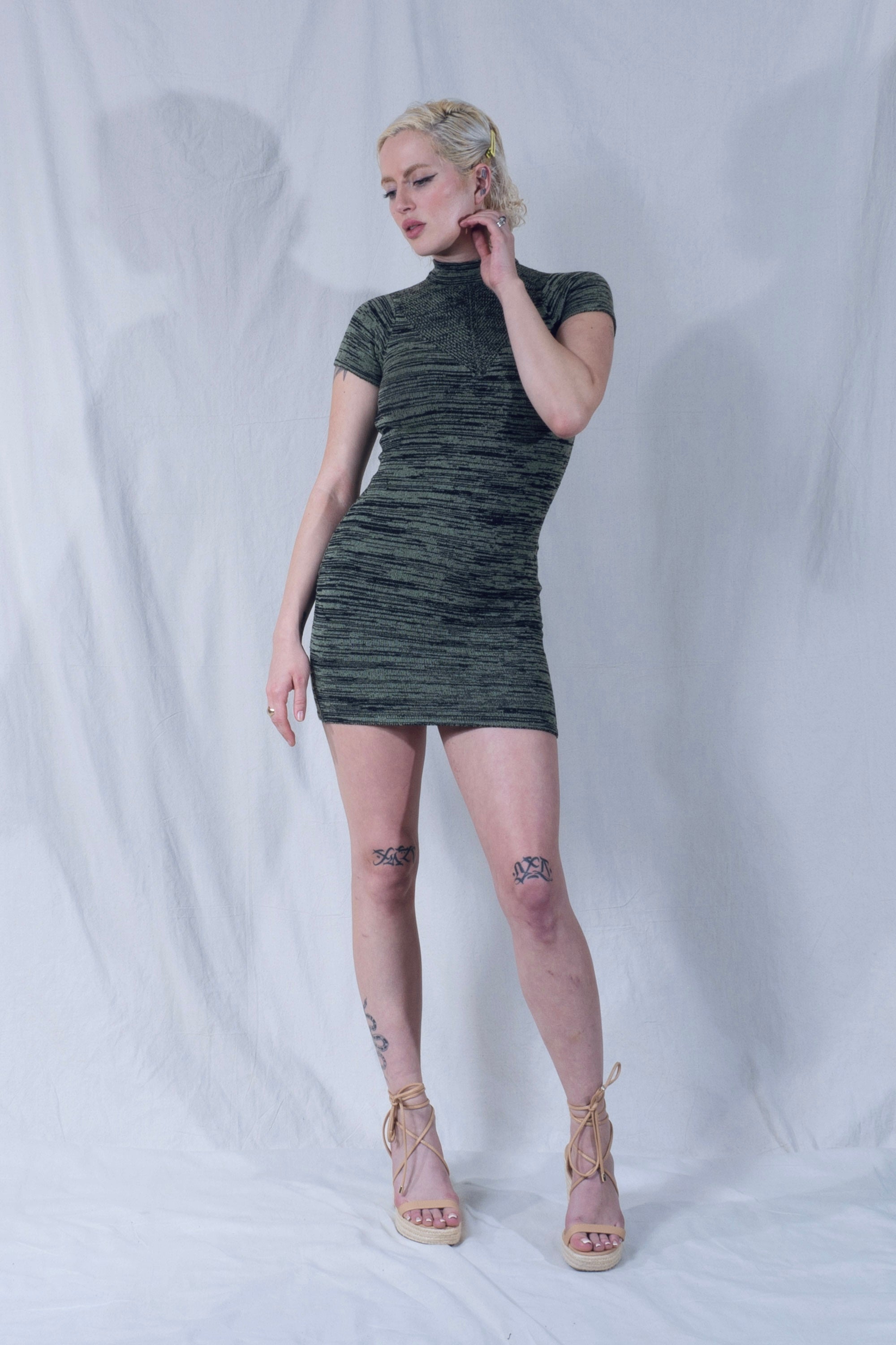 Valle Pontille Mini Dress in Green and Black