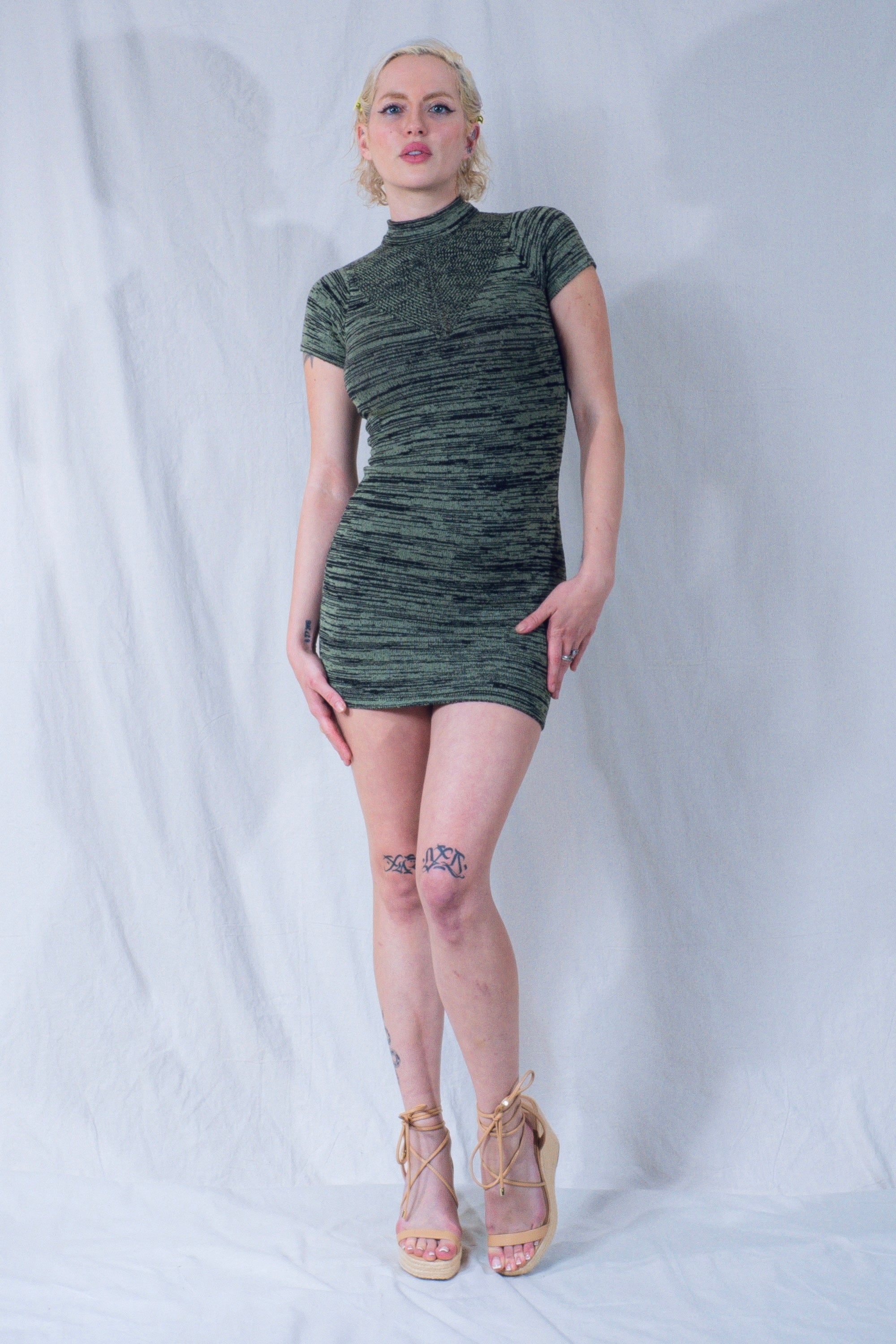 Valle Pontille Mini Dress in Green and Black