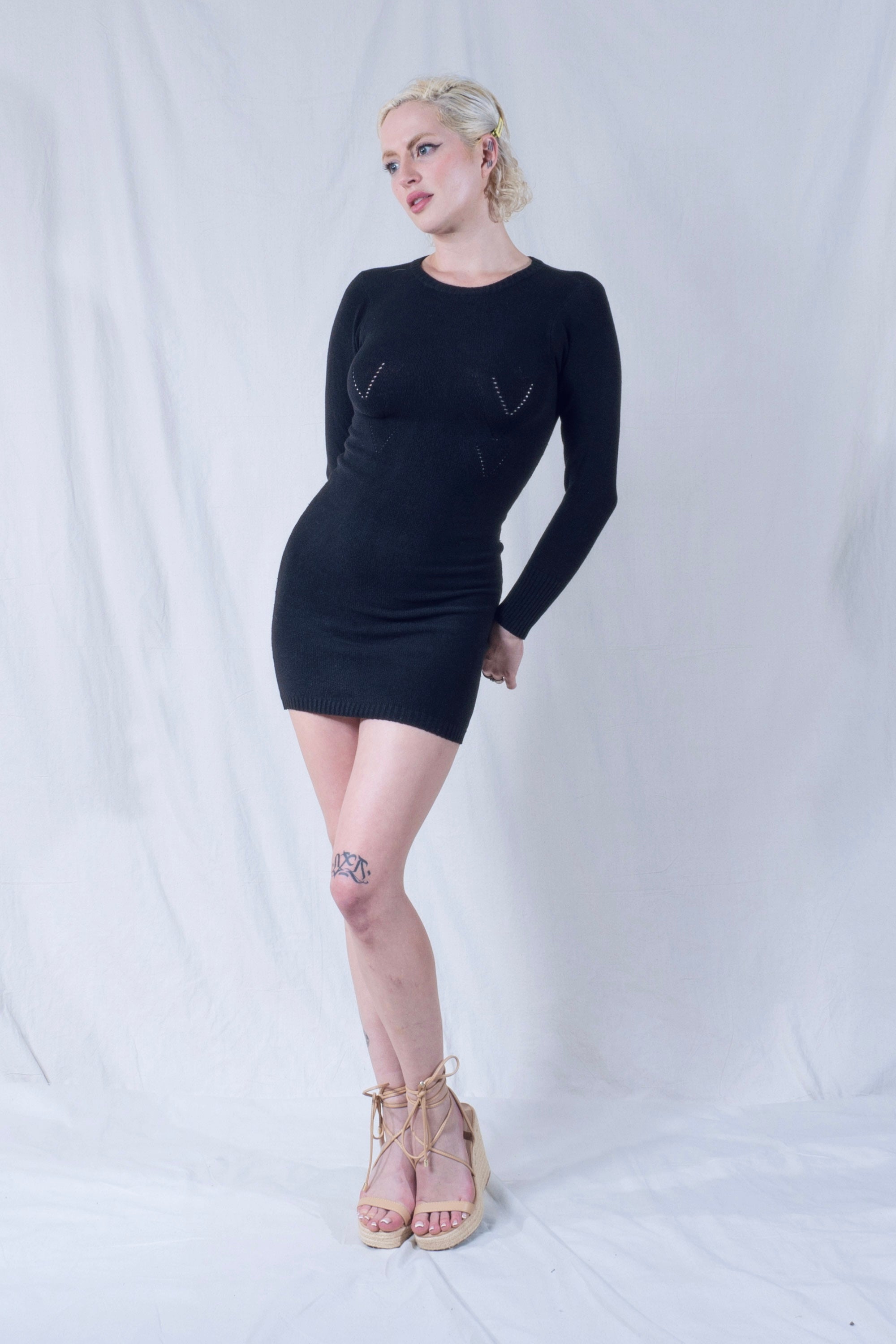 Pima Pontille Long Sleeve Mini Dress in Black