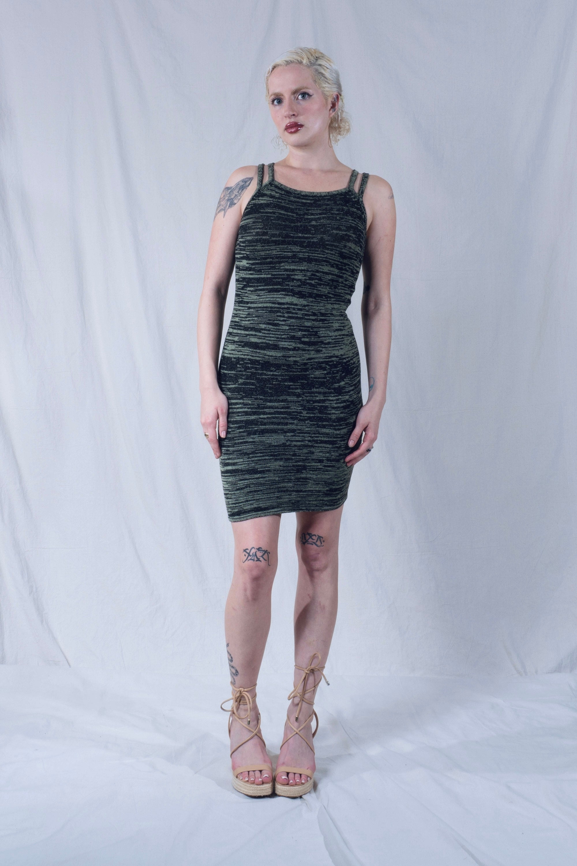 Kimia Double Strap Cocktail Dress in Green and Black