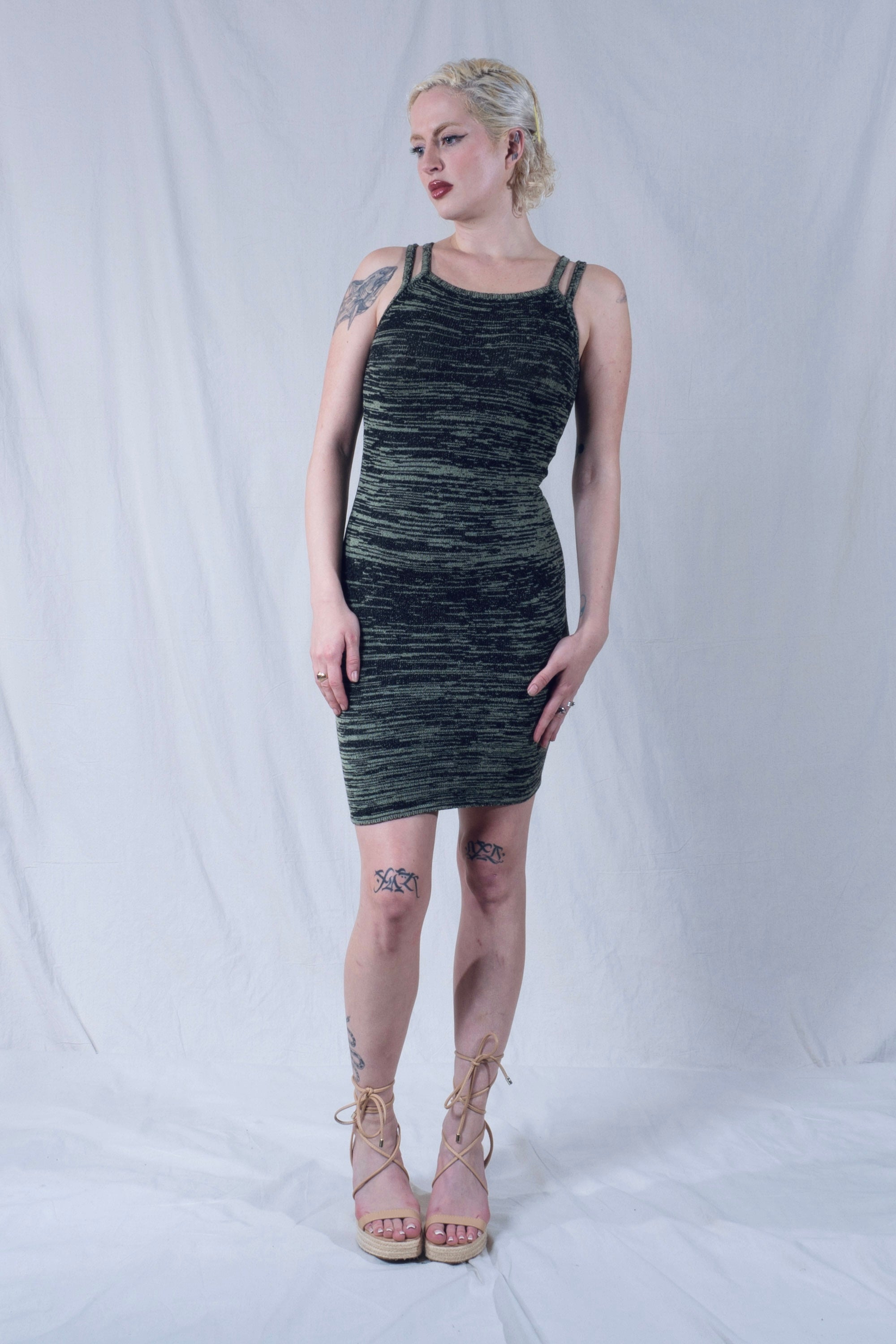 Kimia Double Strap Cocktail Dress in Green and Black