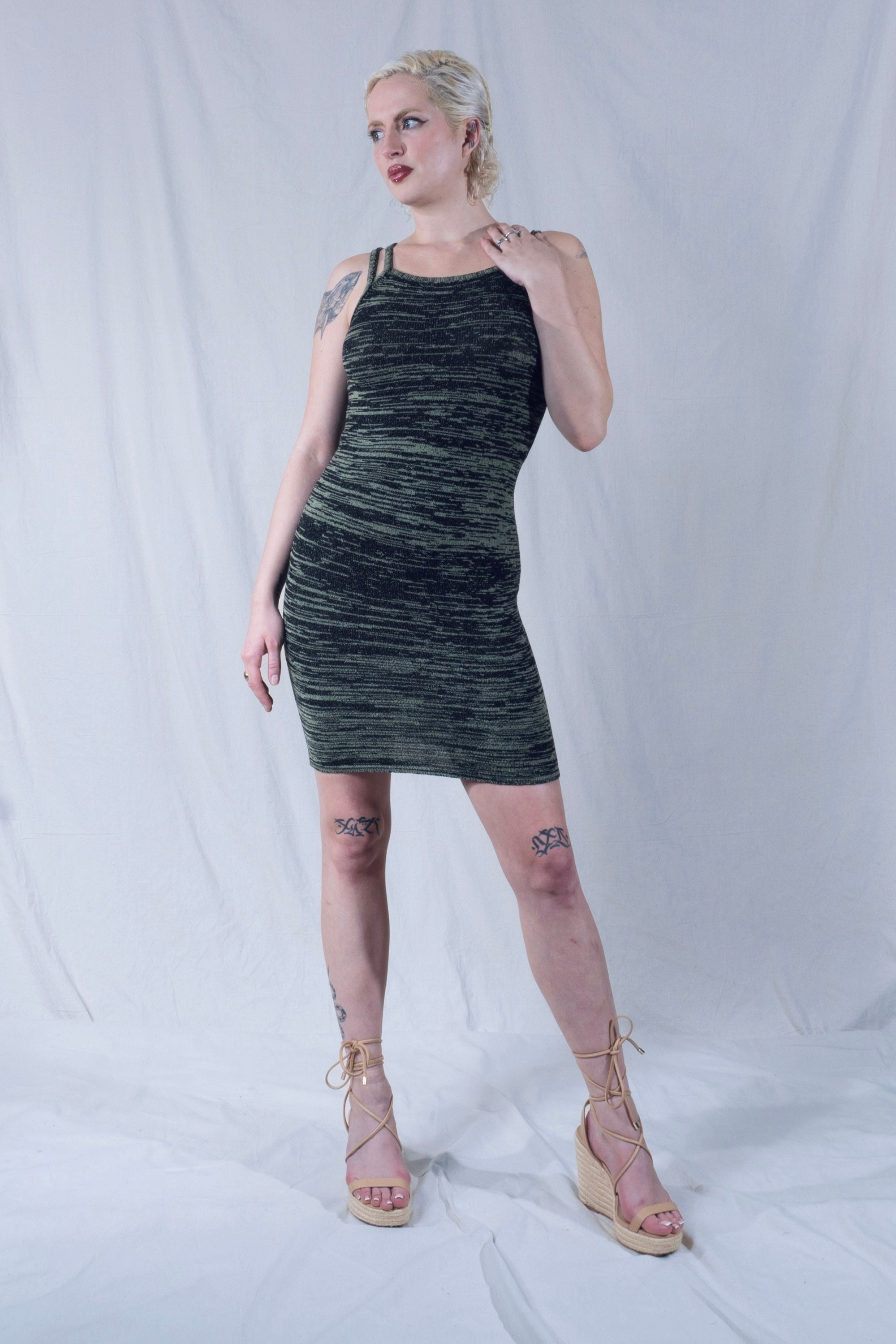 Kimia Double Strap Cocktail Dress in Green and Black