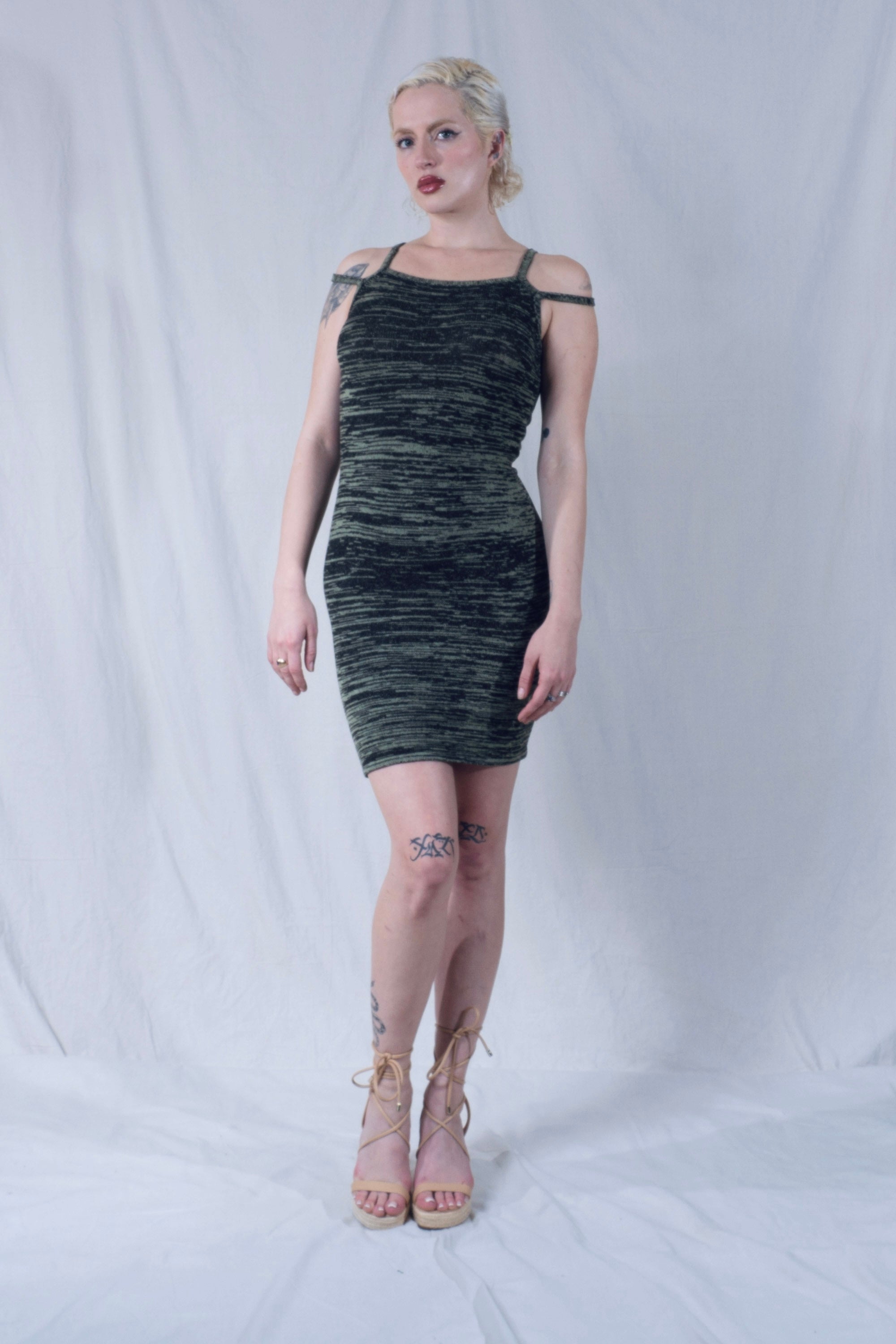 Kimia Double Strap Cocktail Dress in Green and Black