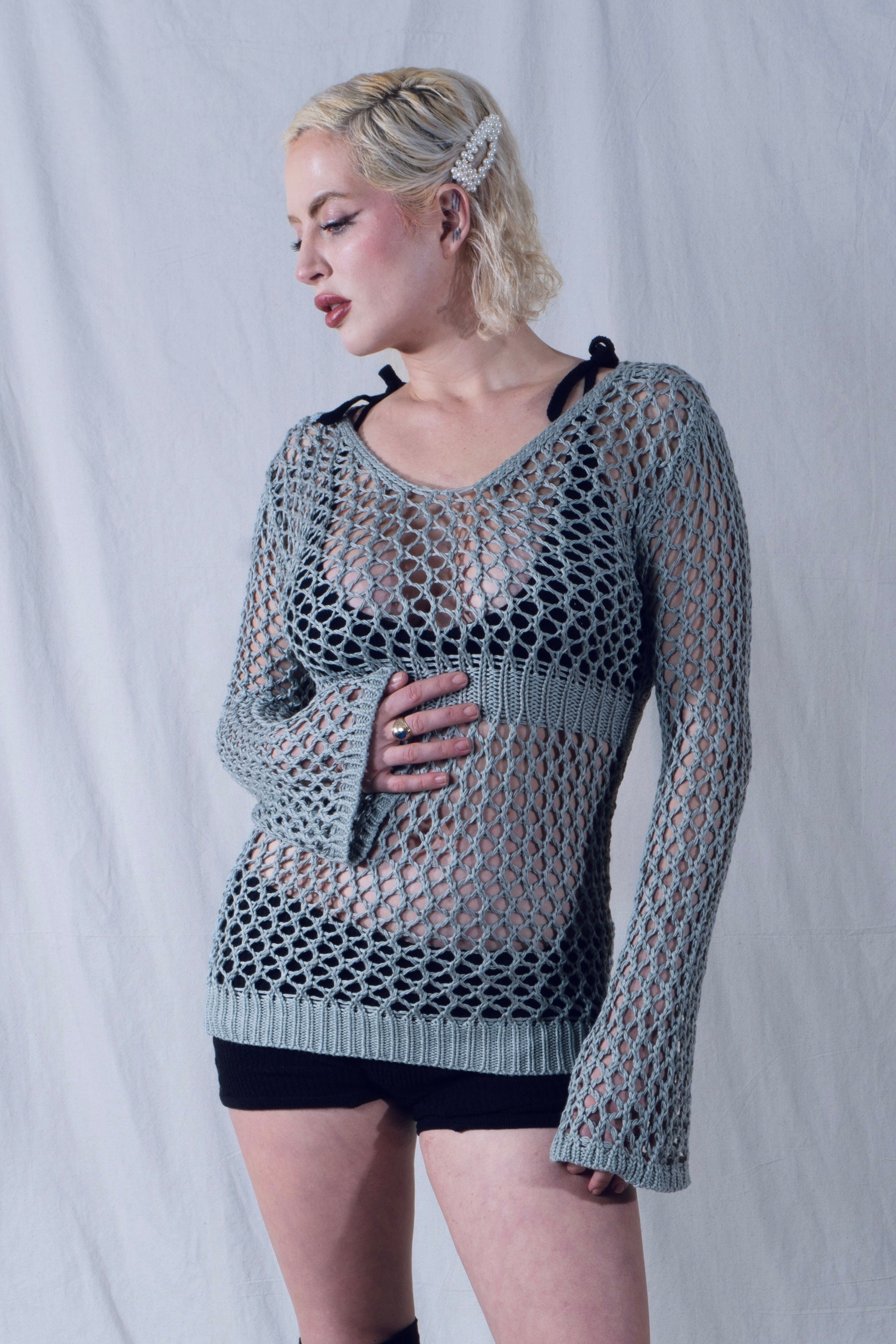 Melo Bell Sleeve Blouse in Silver