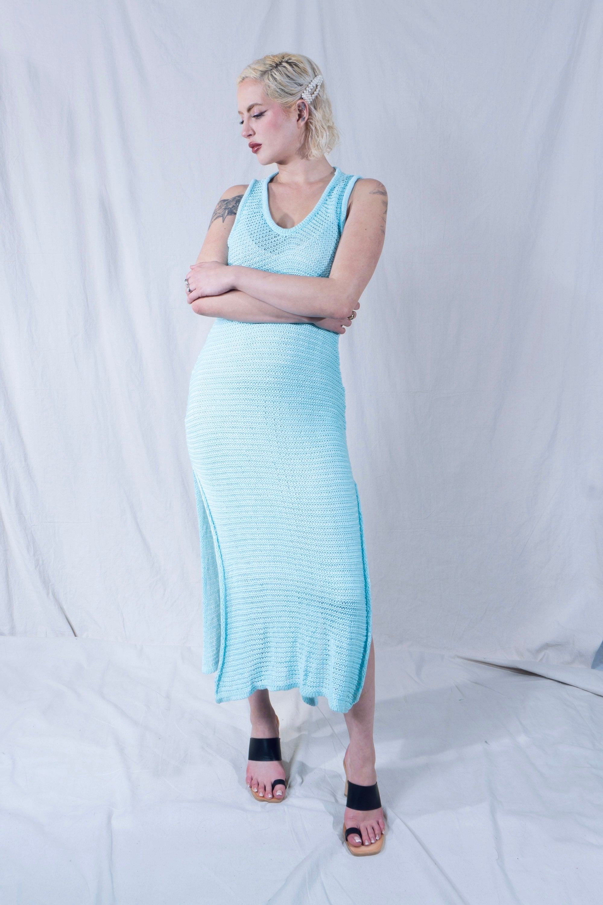 Omi Tank Dress in Turquoise Blue