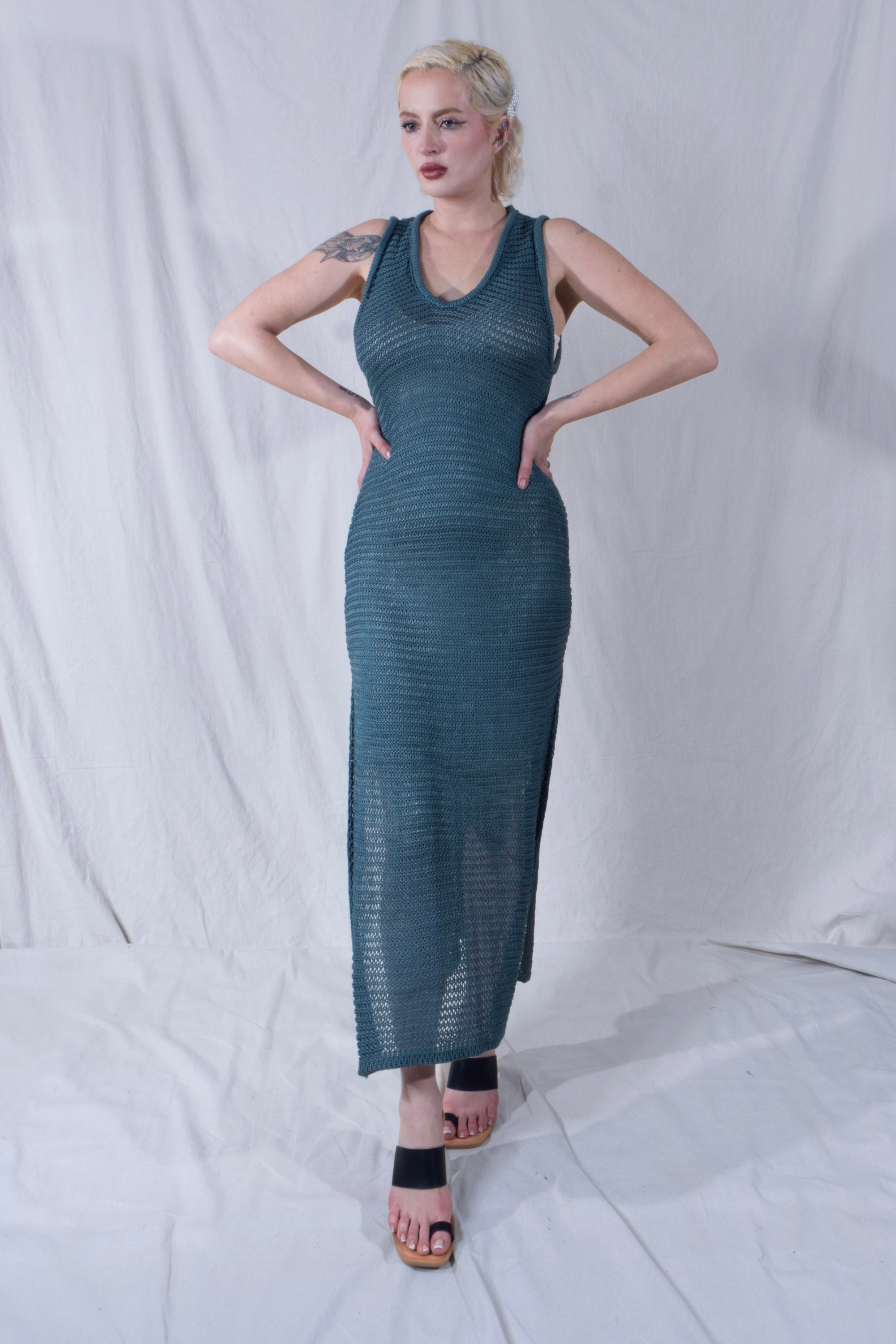 Omi Tank Dress in Petrol Green
