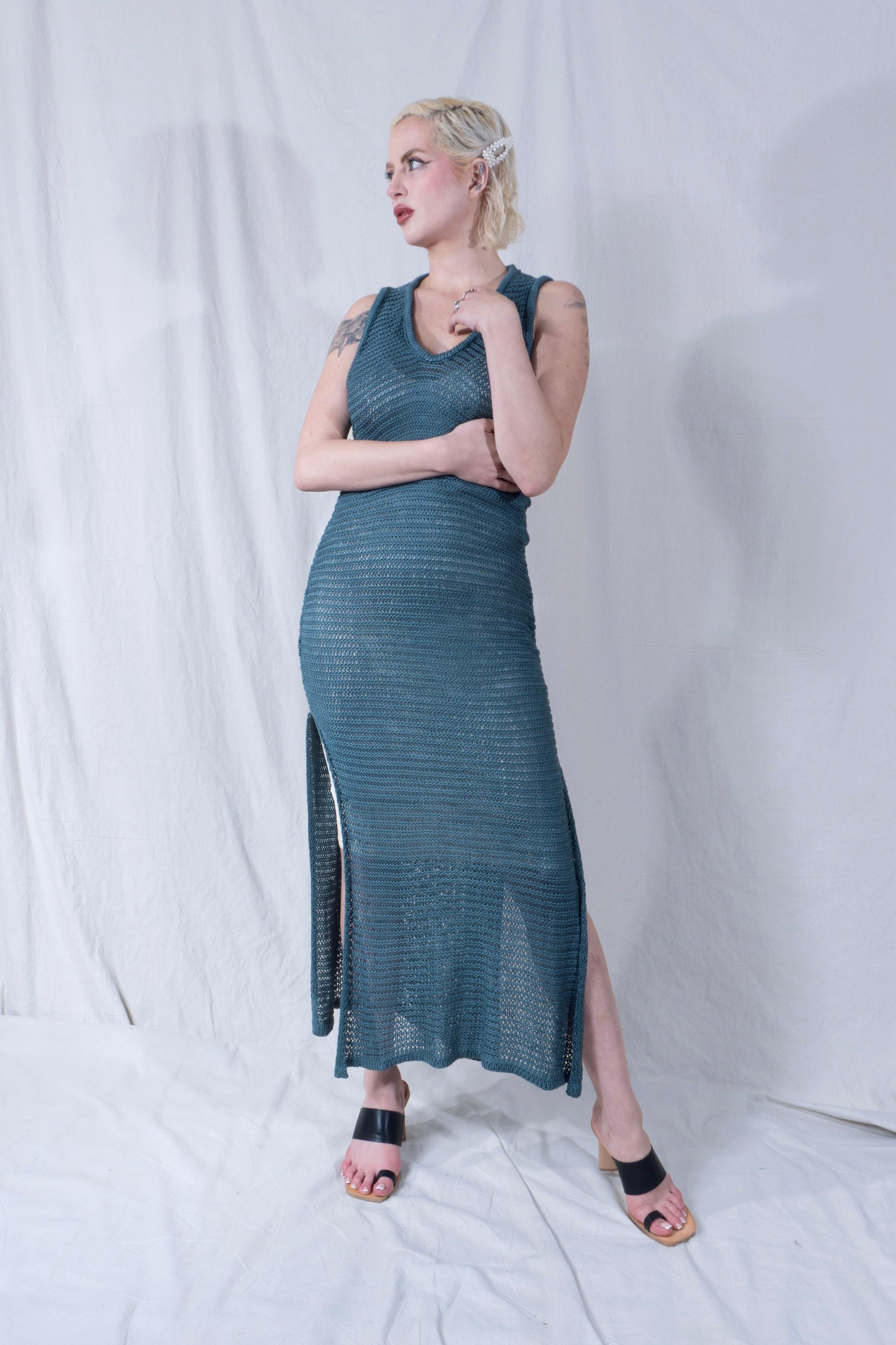 Omi Tank Dress in Petrol Green