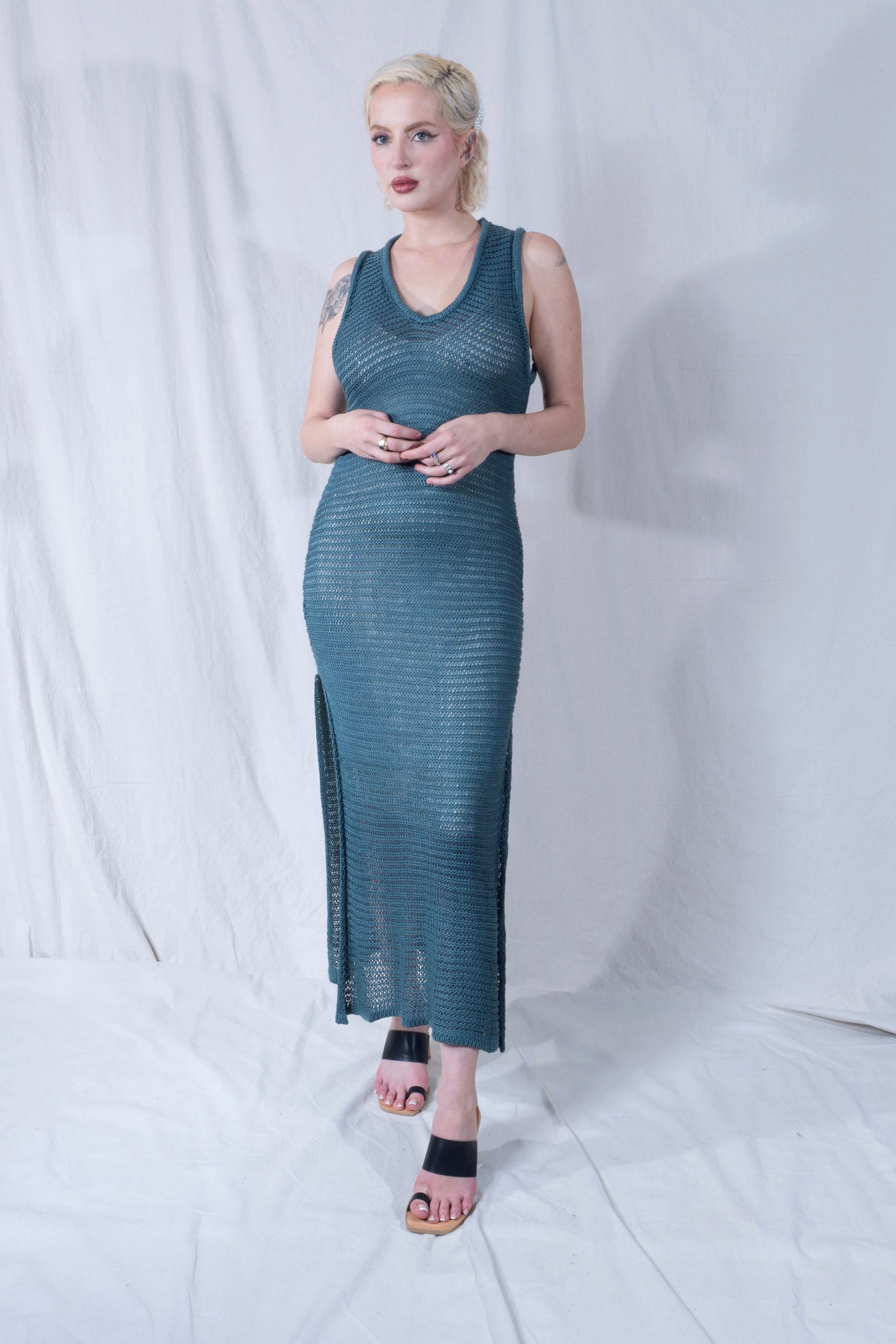 Omi Tank Dress in Petrol Green