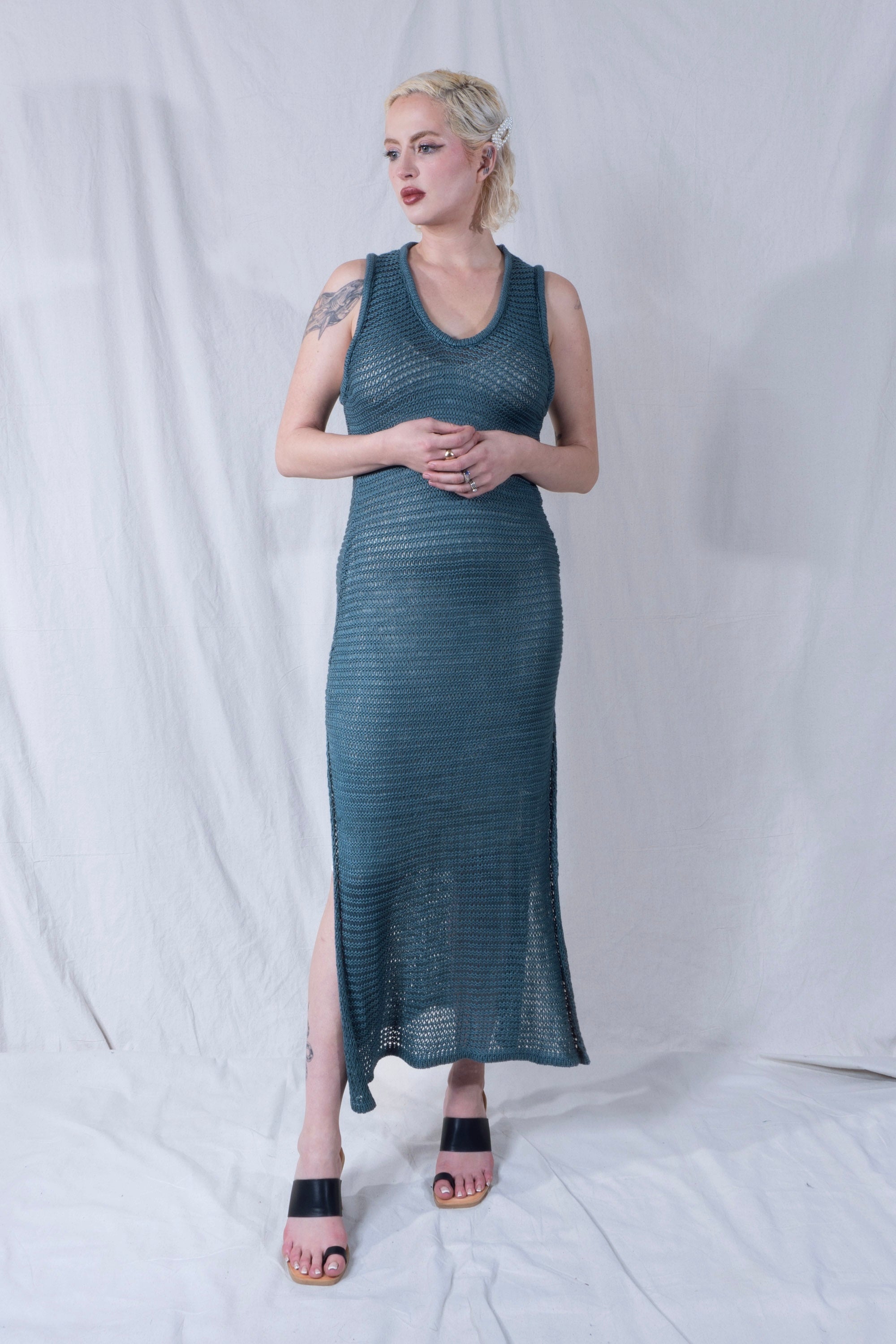 Omi Tank Dress in Petrol Green