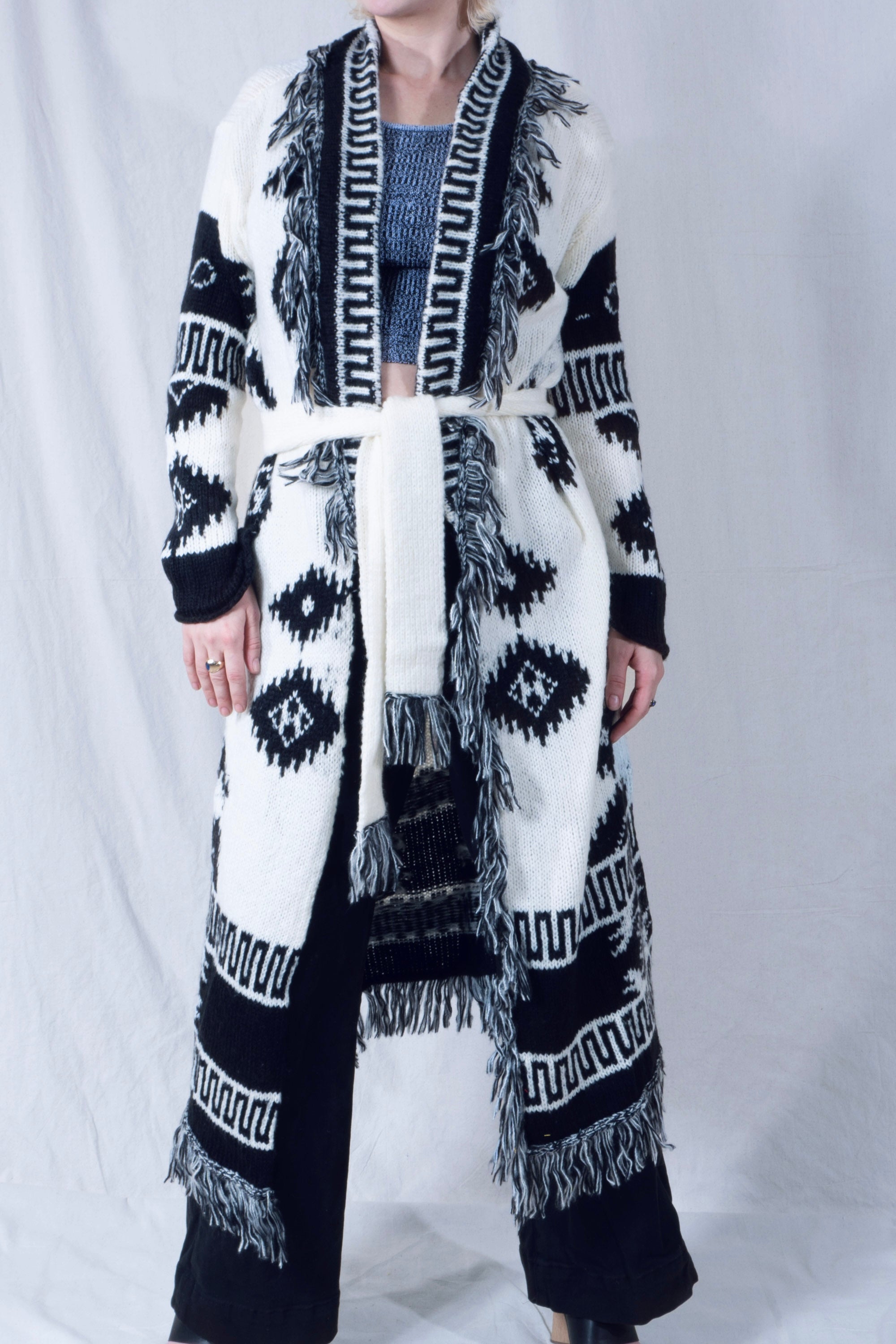 Mareki Cardigan Coat in White and Black