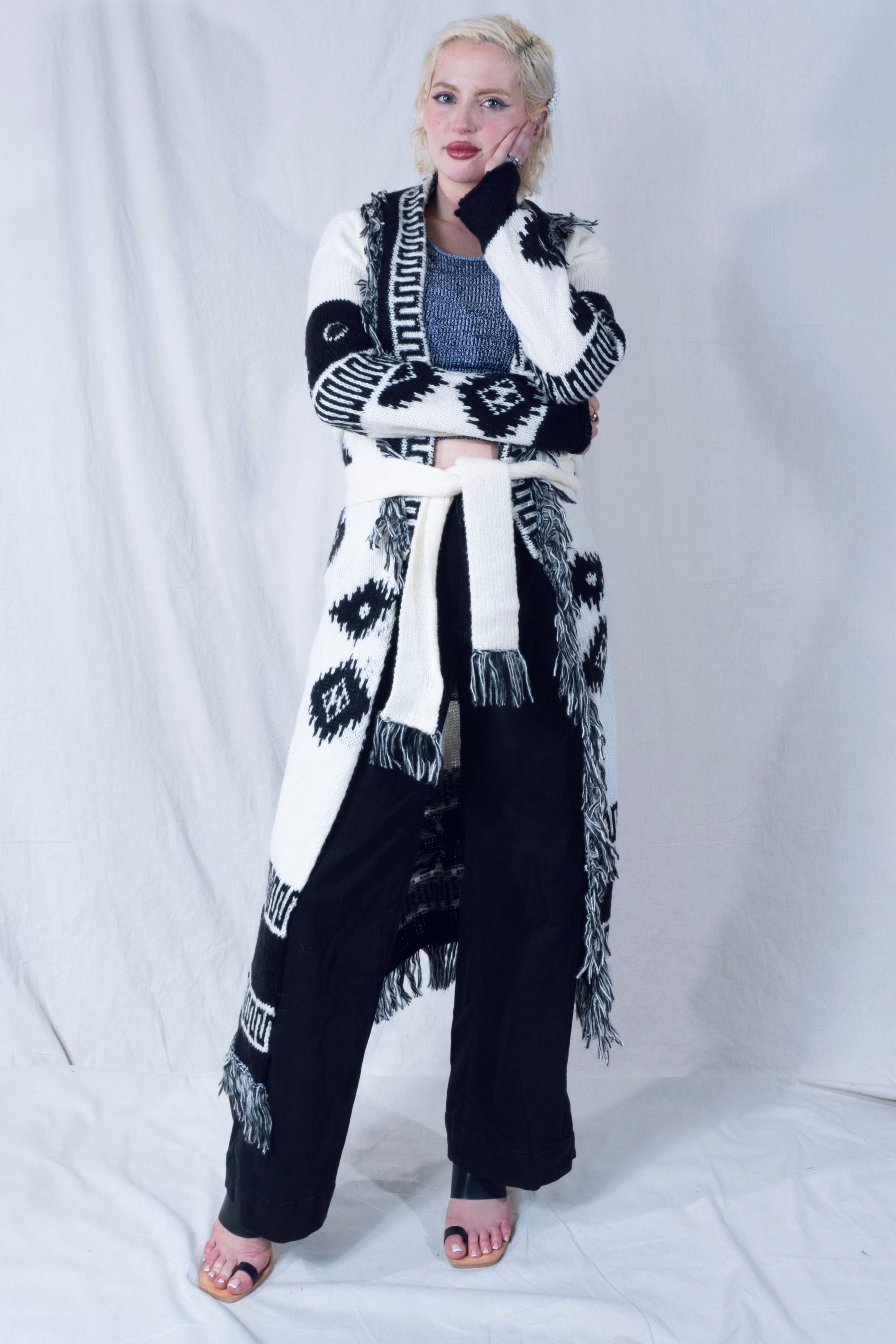 Mareki Cardigan Coat in White and Black