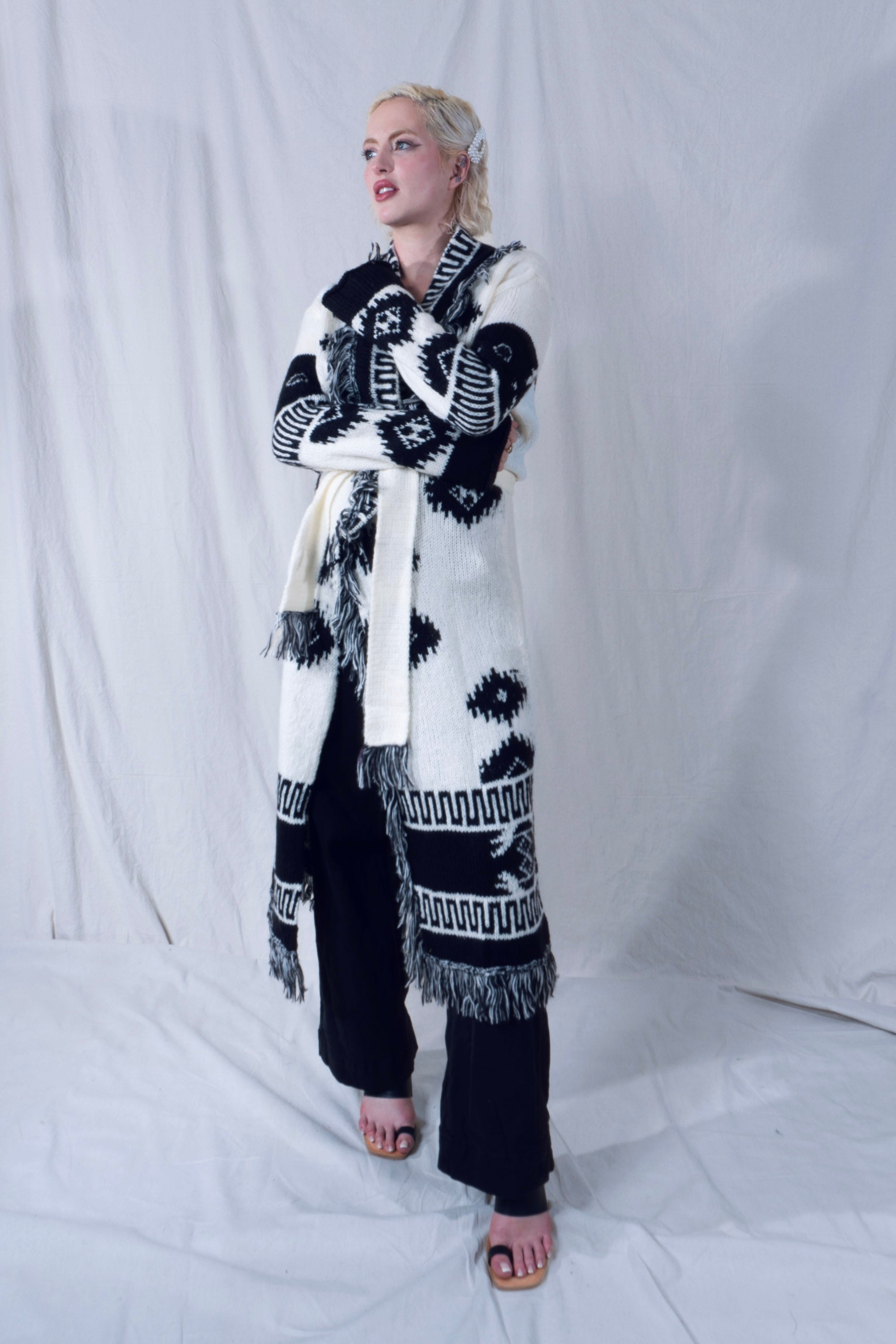 Mareki Cardigan Coat in White and Black