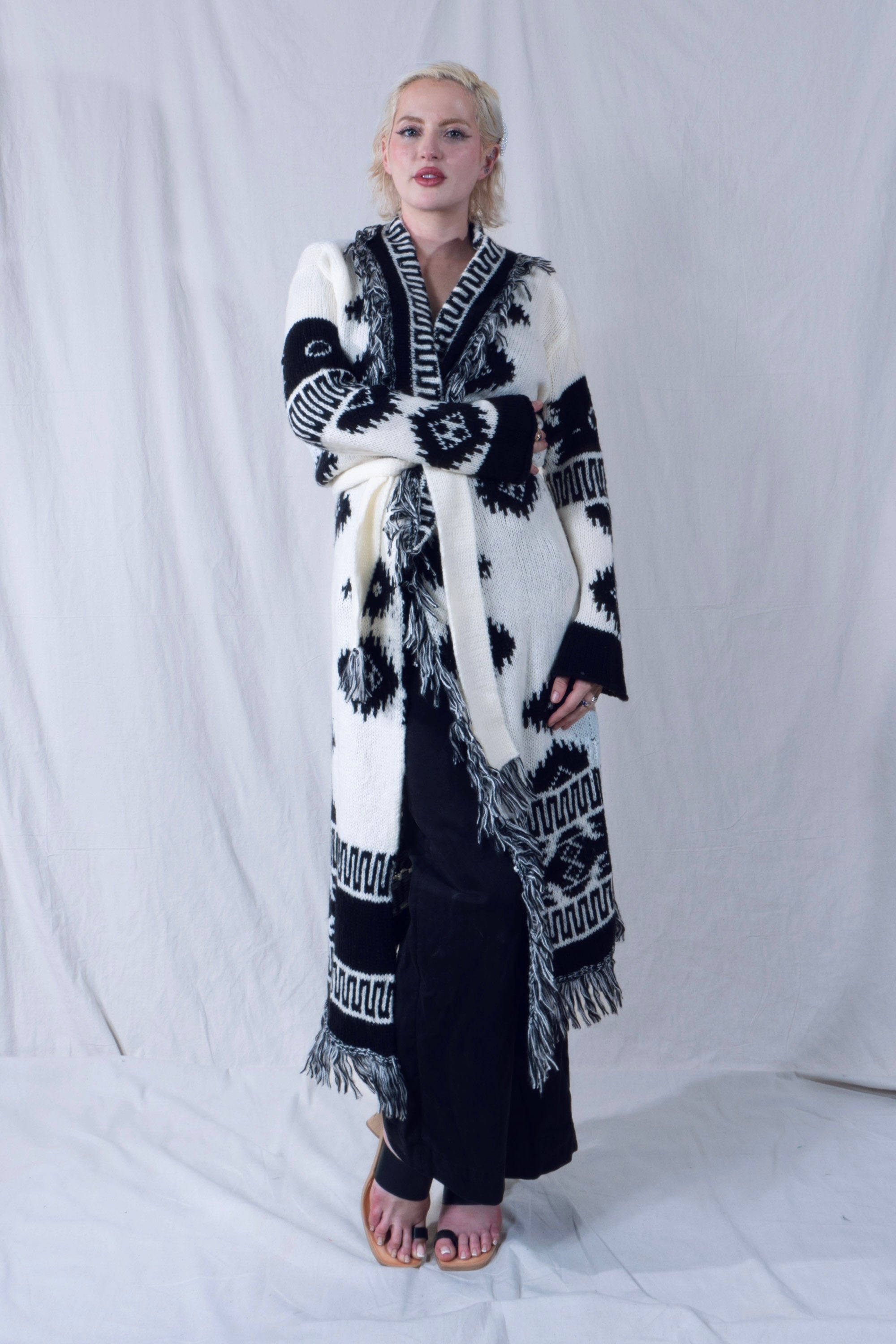 Mareki Cardigan Coat in White and Black