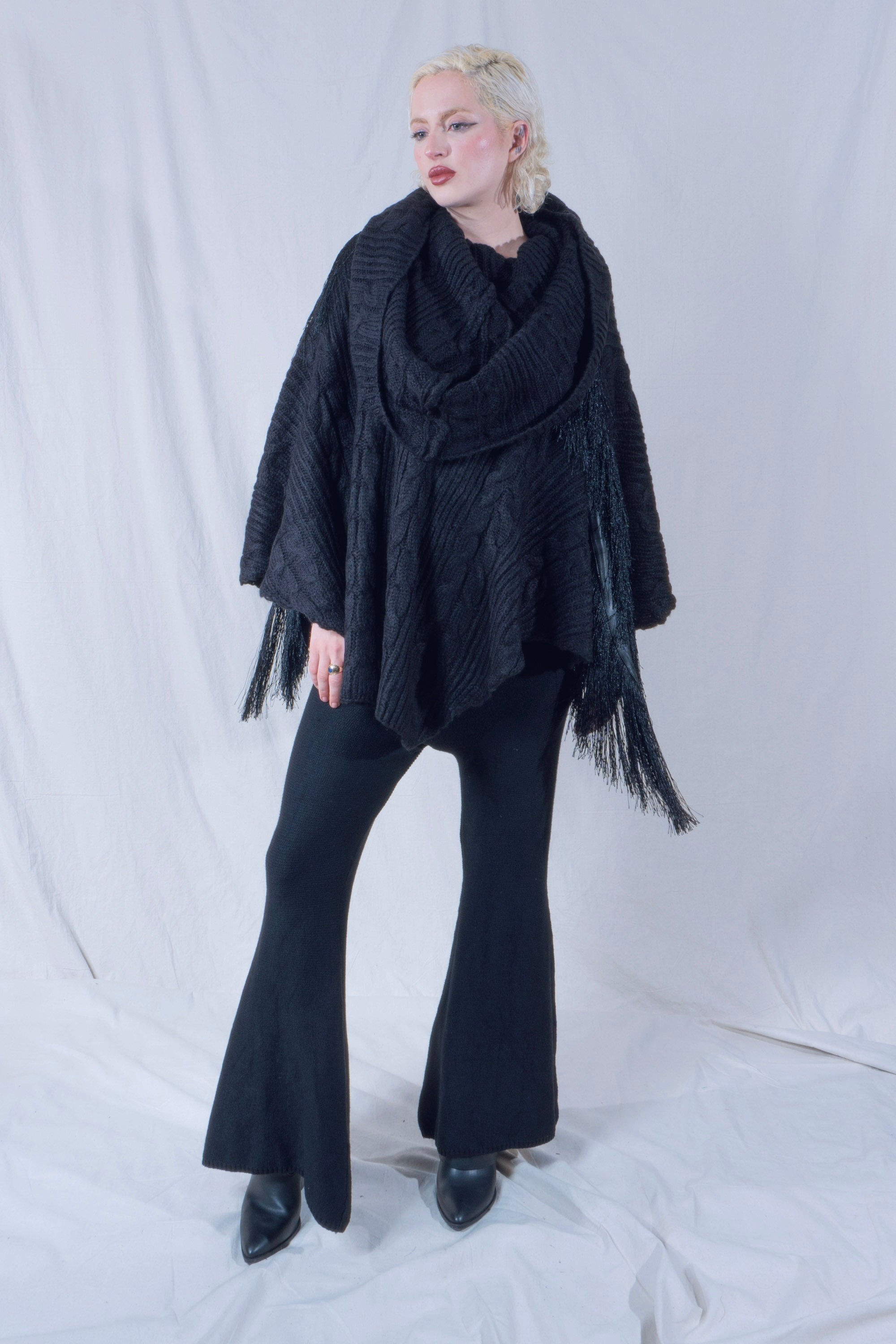 Raya Cowl Neck Poncho in Black