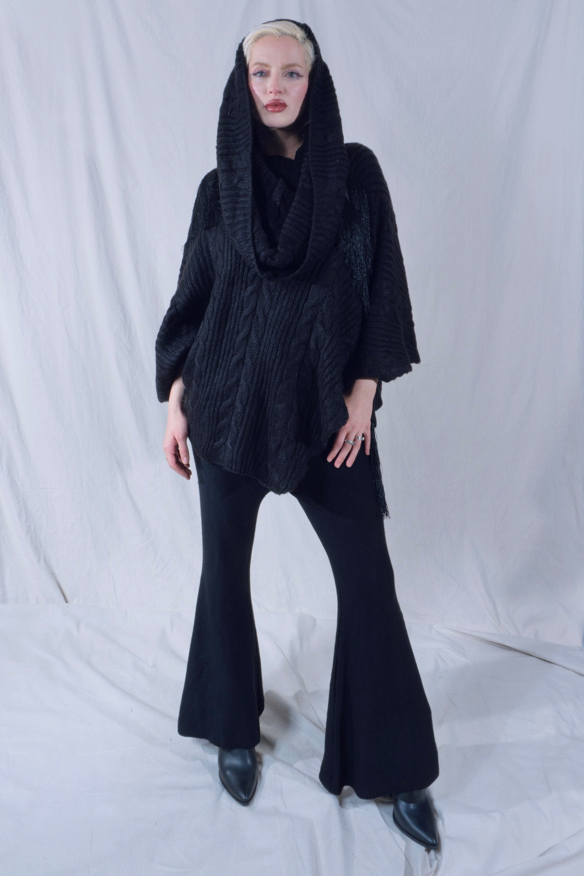 Raya Cowl Neck Poncho in Black