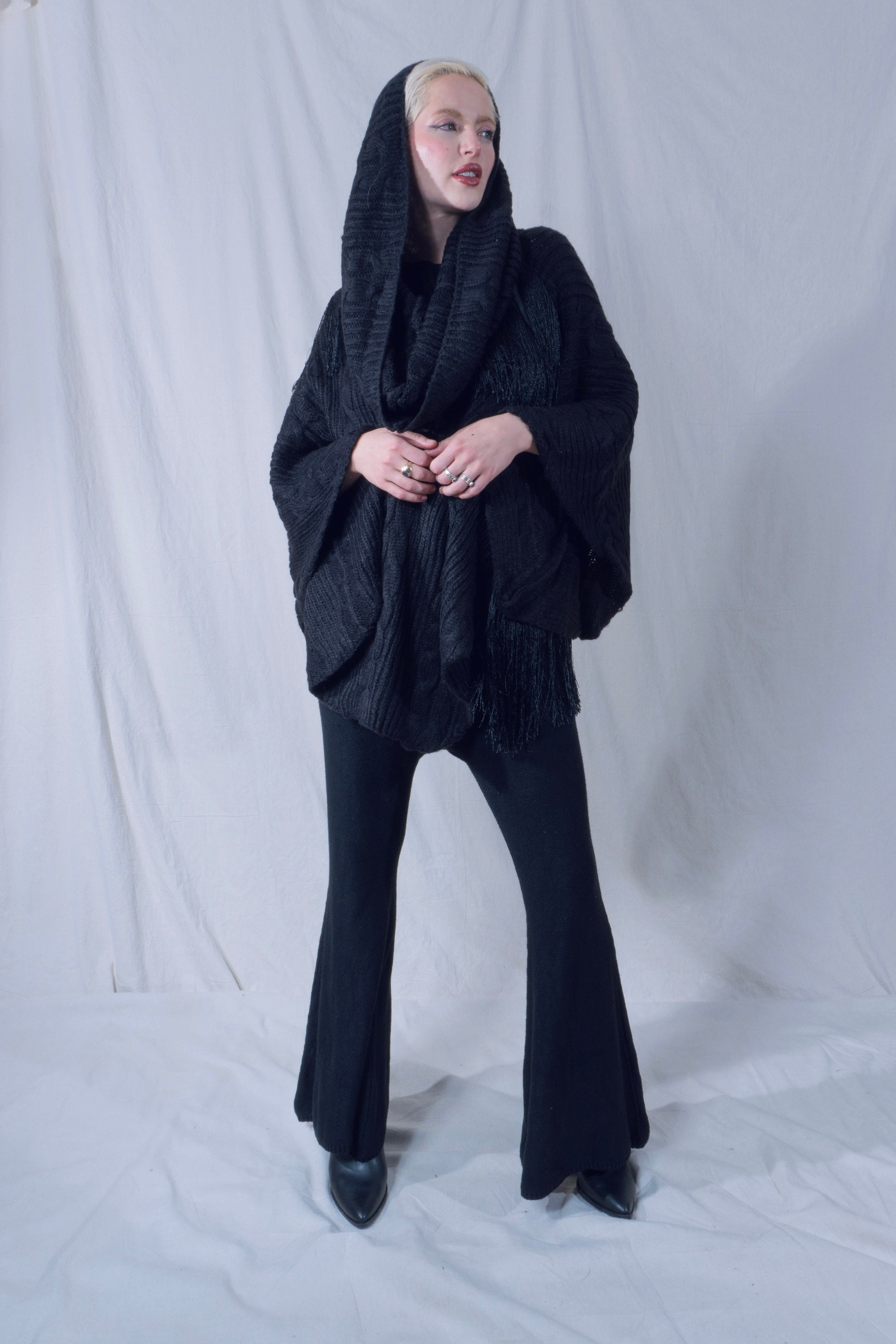 Raya Cowl Neck Poncho in Black
