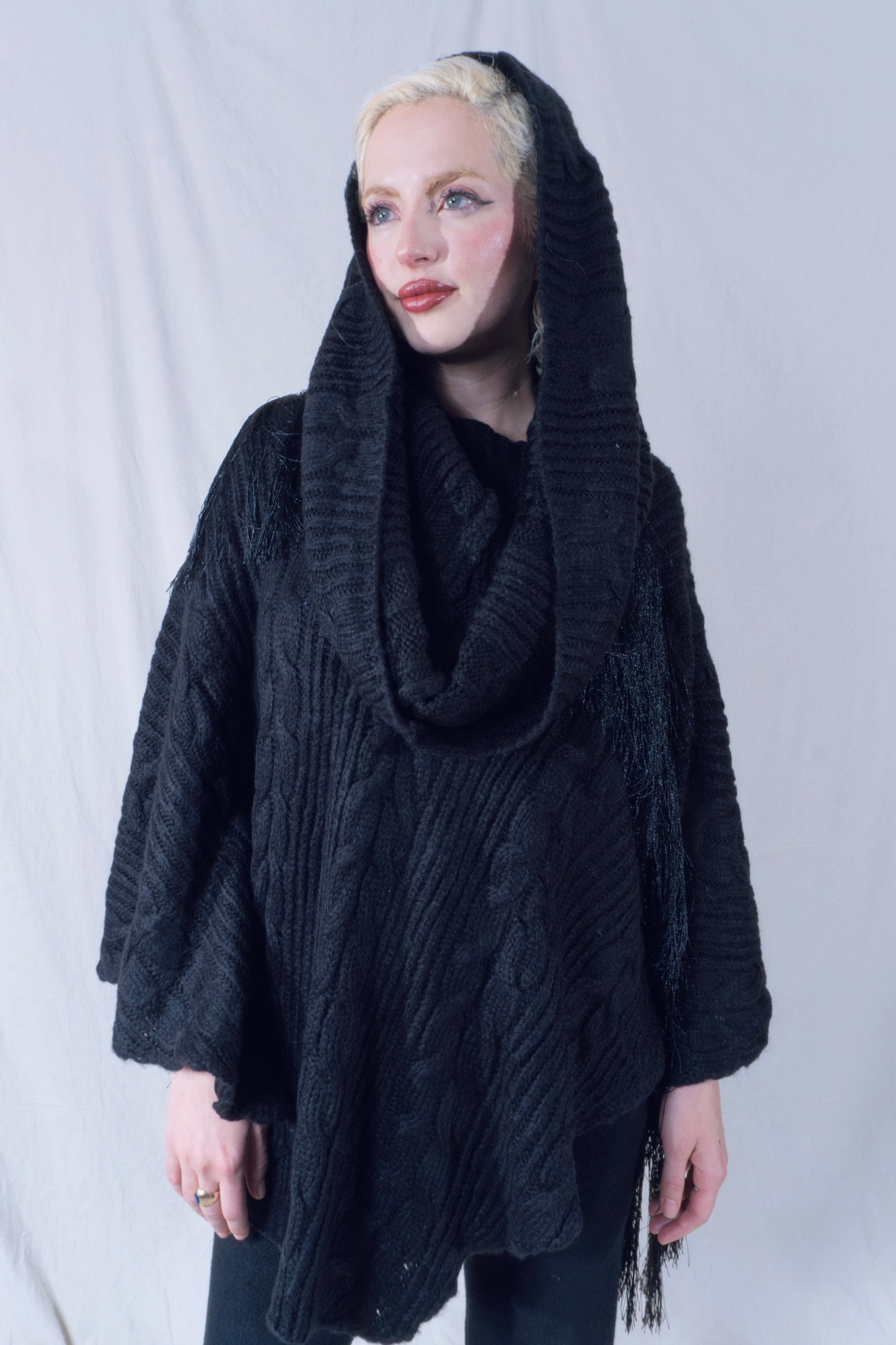 Raya Cowl Neck Poncho in Black