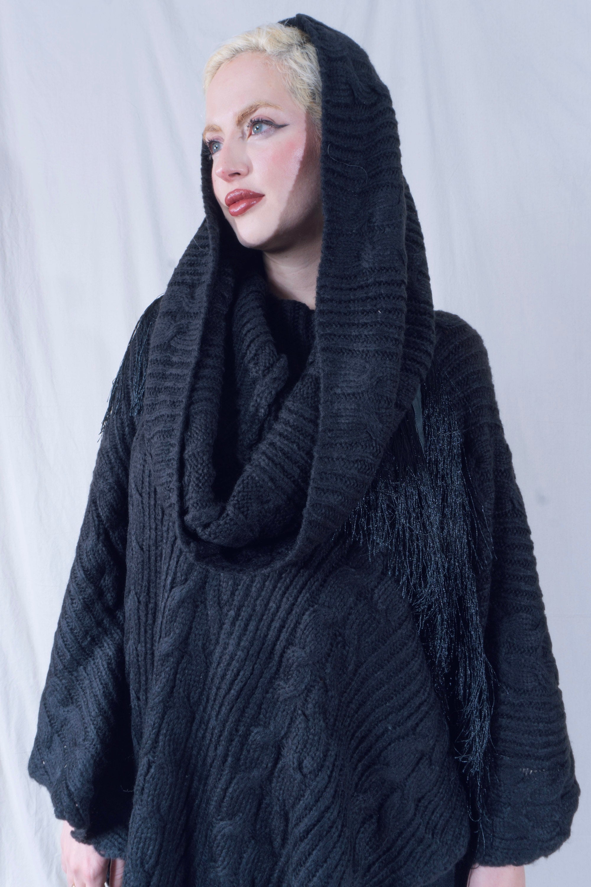Raya Cowl Neck Poncho in Black