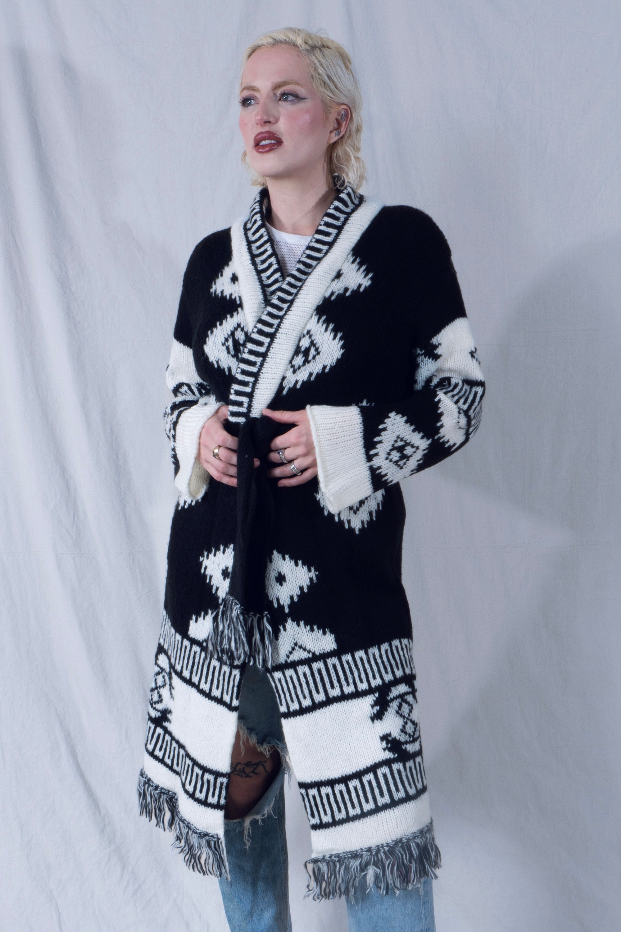 Mareki Cardigan Jacket in Black and White