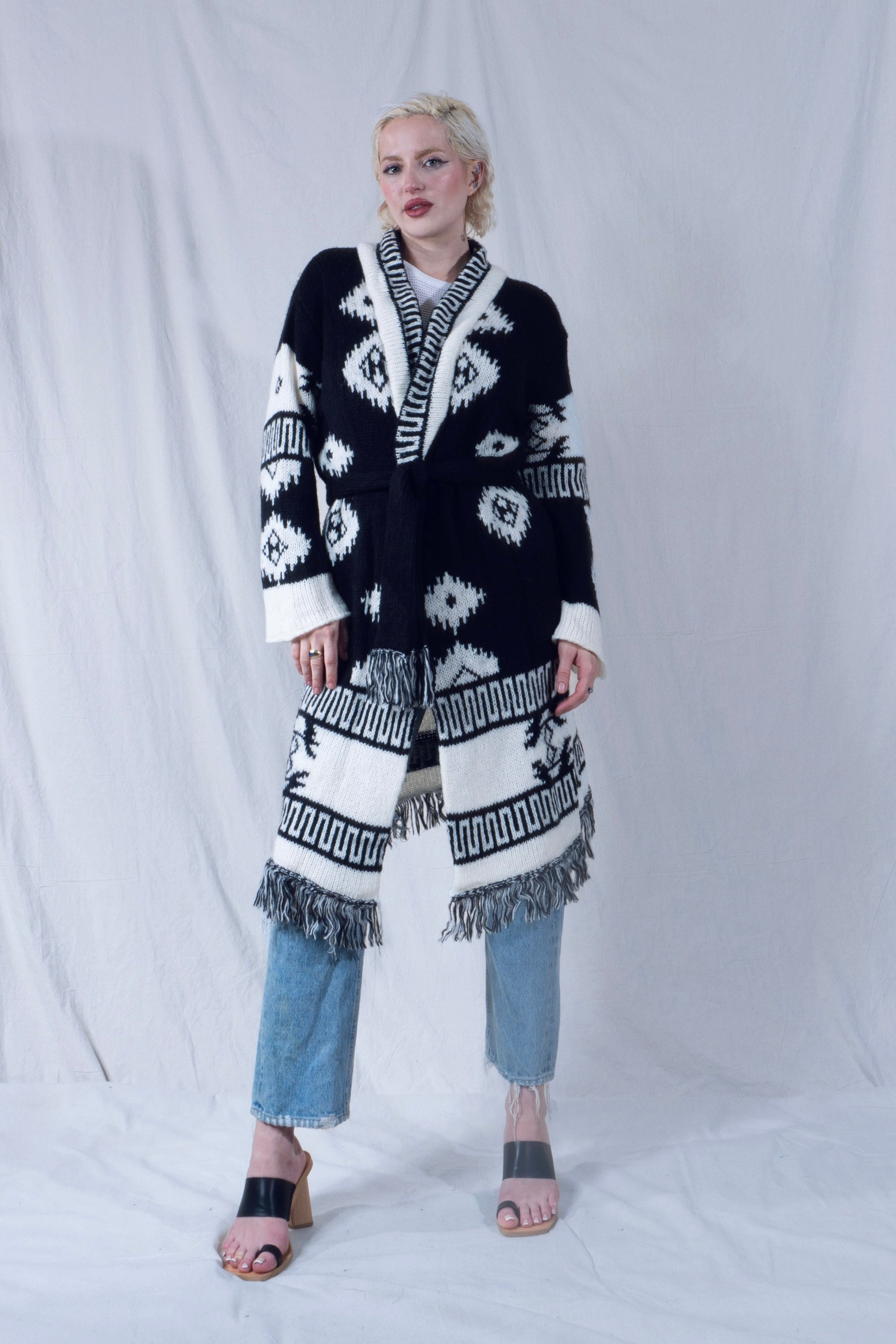 Mareki Cardigan Jacket in Black and White