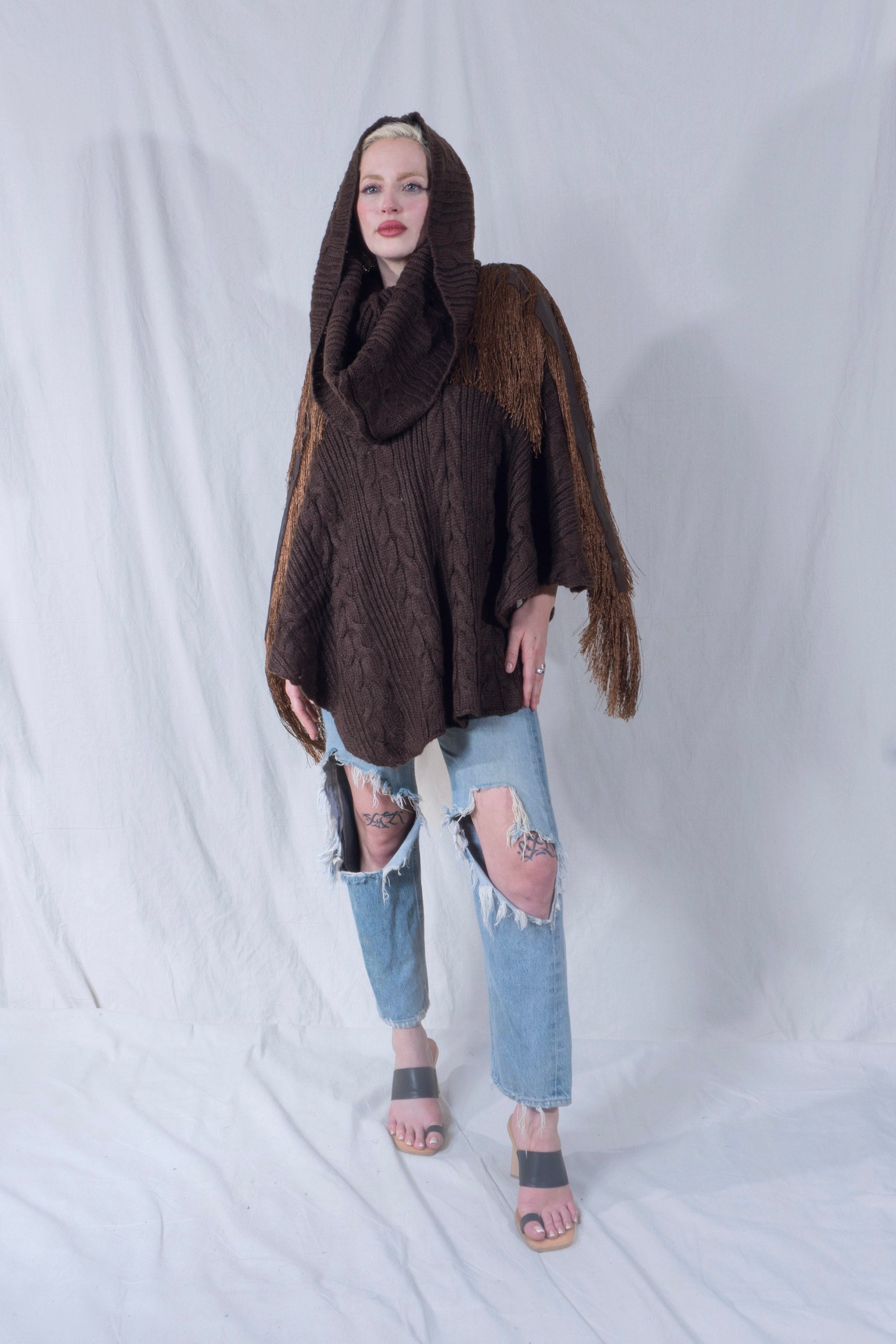 Raya Cowl Neck Poncho in Chocolate Brown