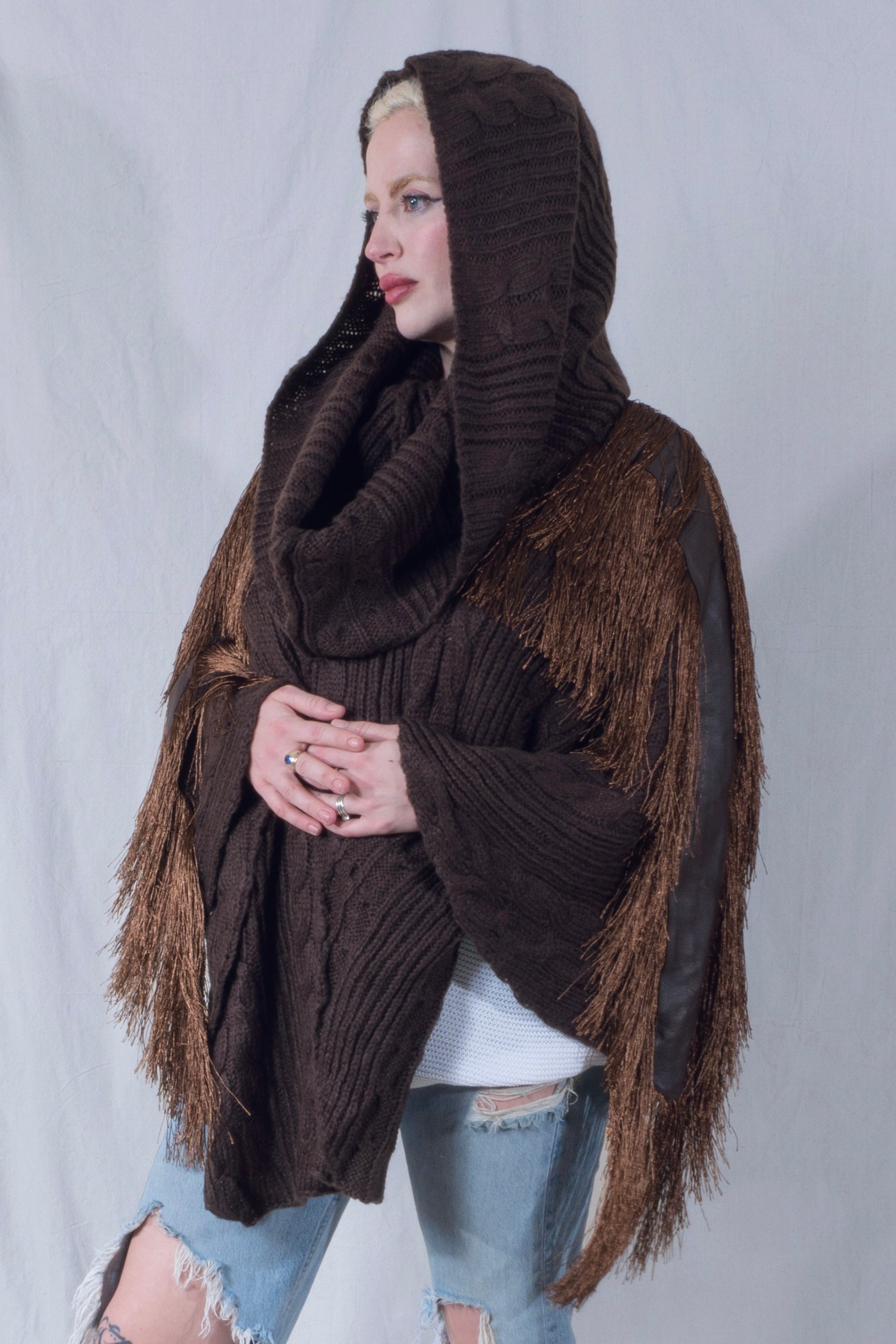 Raya Cowl Neck Poncho in Chocolate Brown
