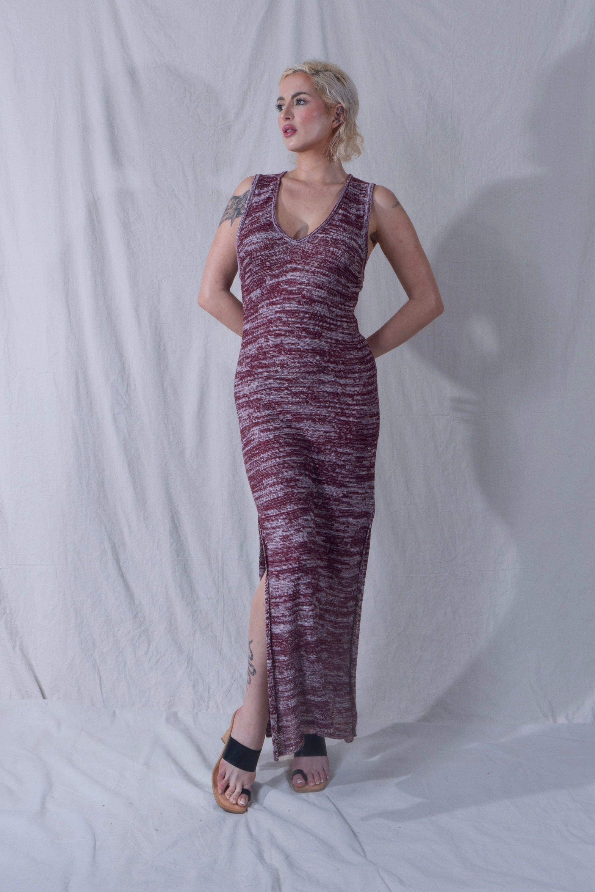 Omi Dress Fine Knit in Maroon and Grey