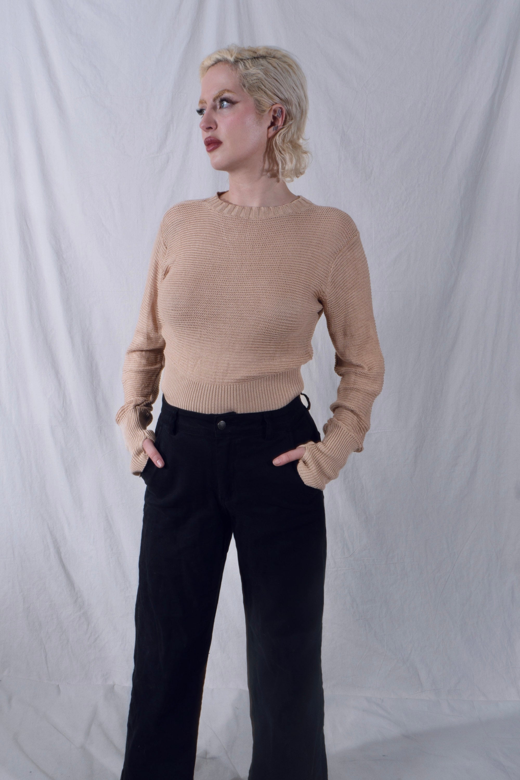 Malika Crew Neck Chain Mail Sweater in Sand