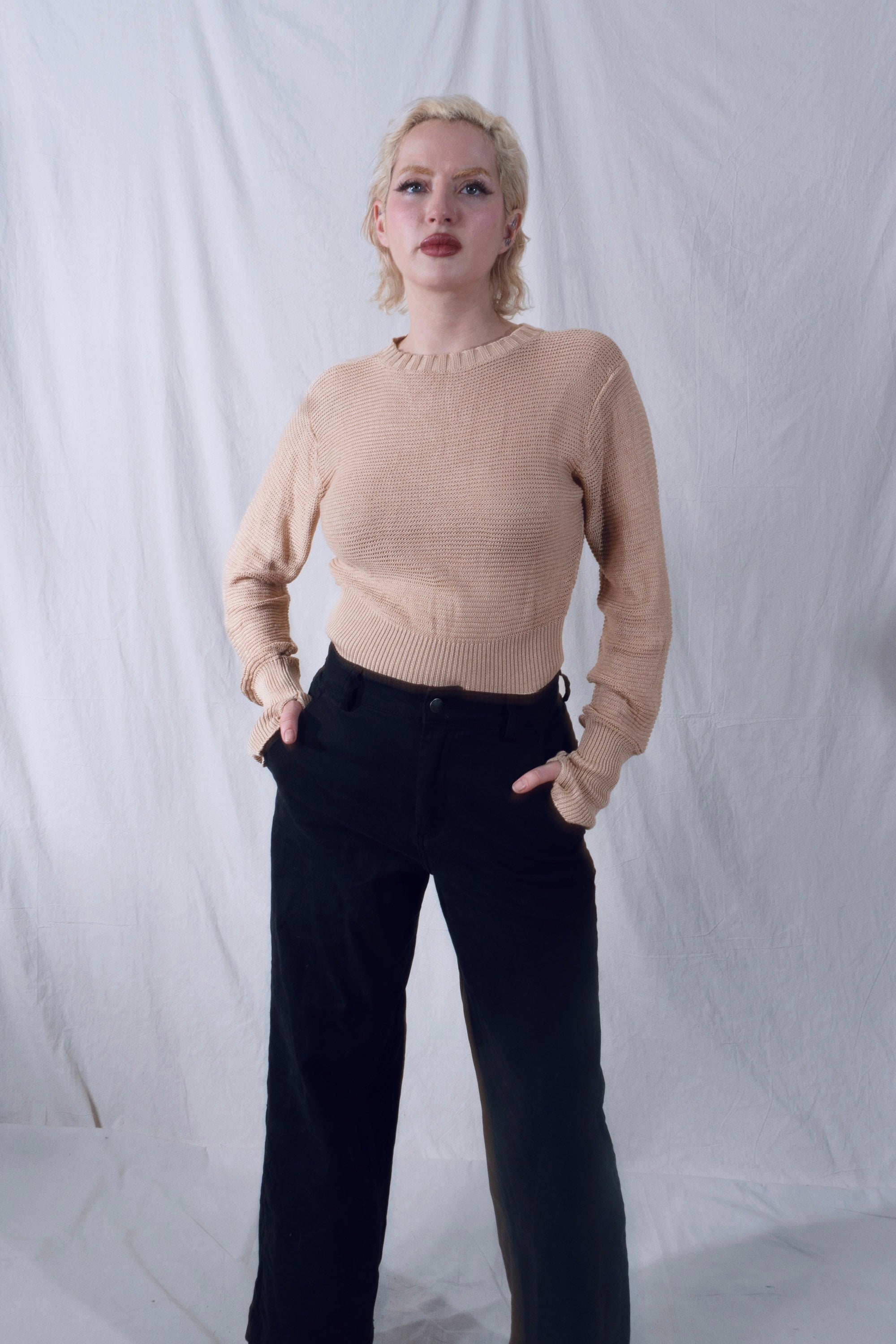 Malika Crew Neck Chain Mail Sweater in Sand