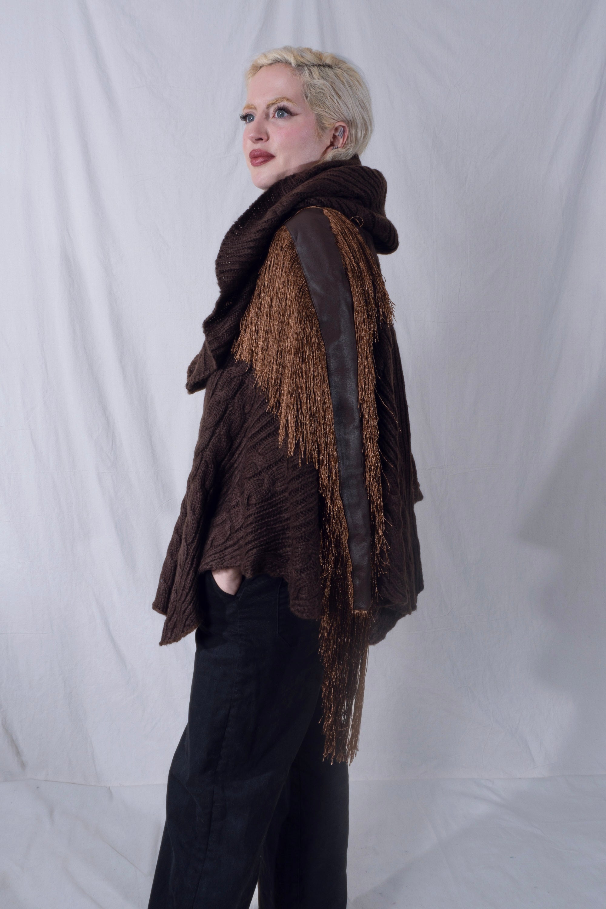 Raya Cowl Neck Poncho in Chocolate Brown
