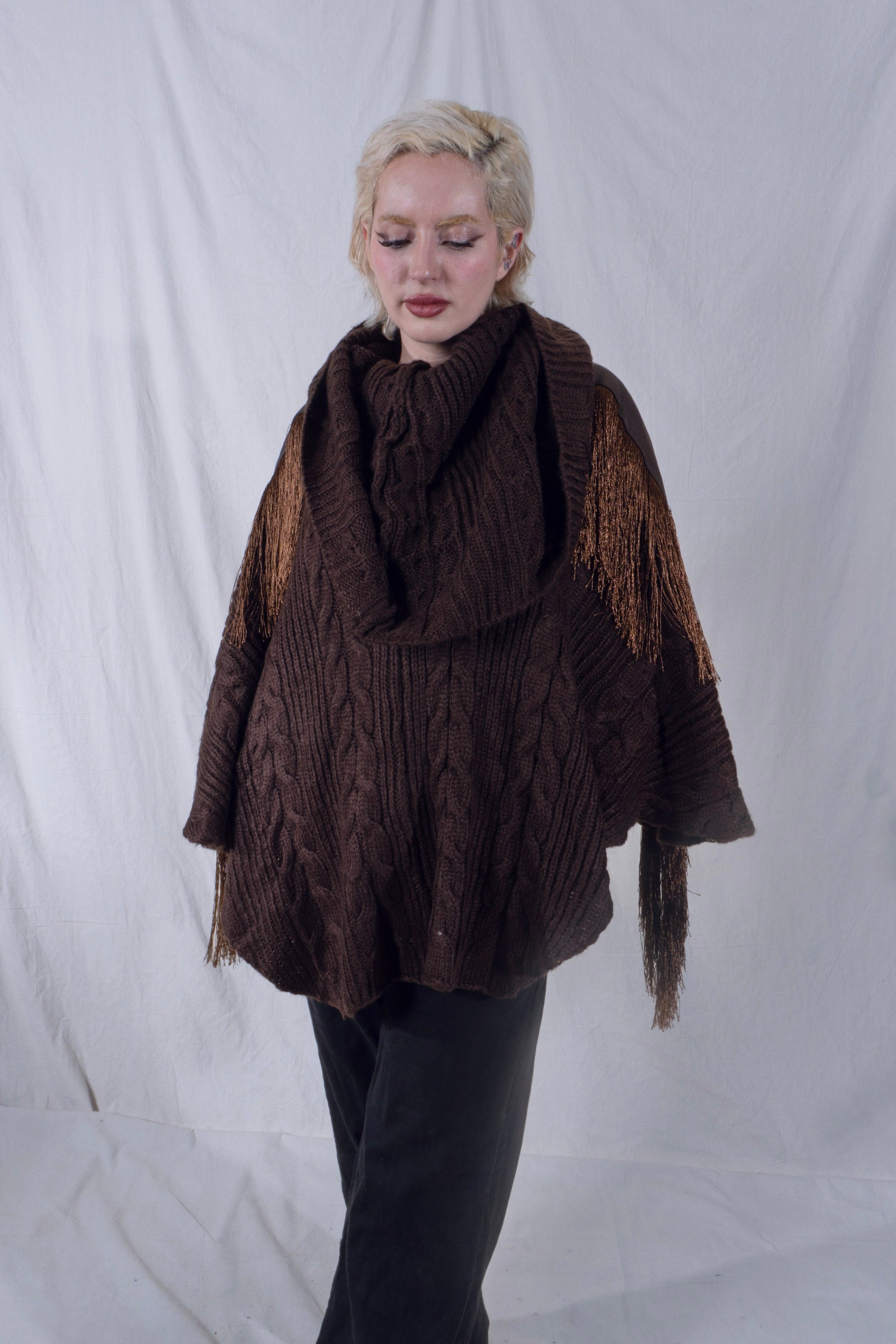 Raya Cowl Neck Poncho in Chocolate Brown