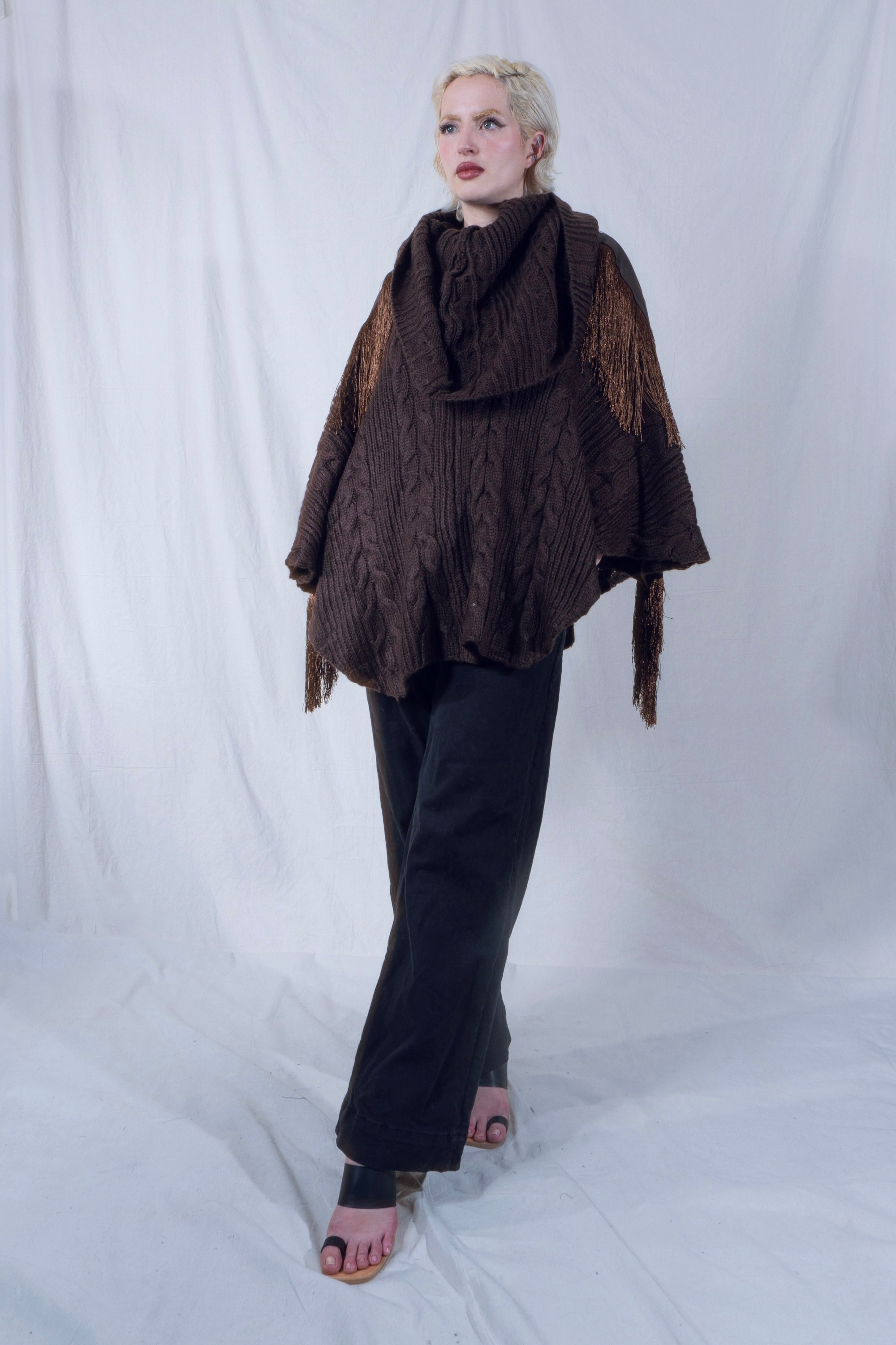 Raya Cowl Neck Poncho in Chocolate Brown