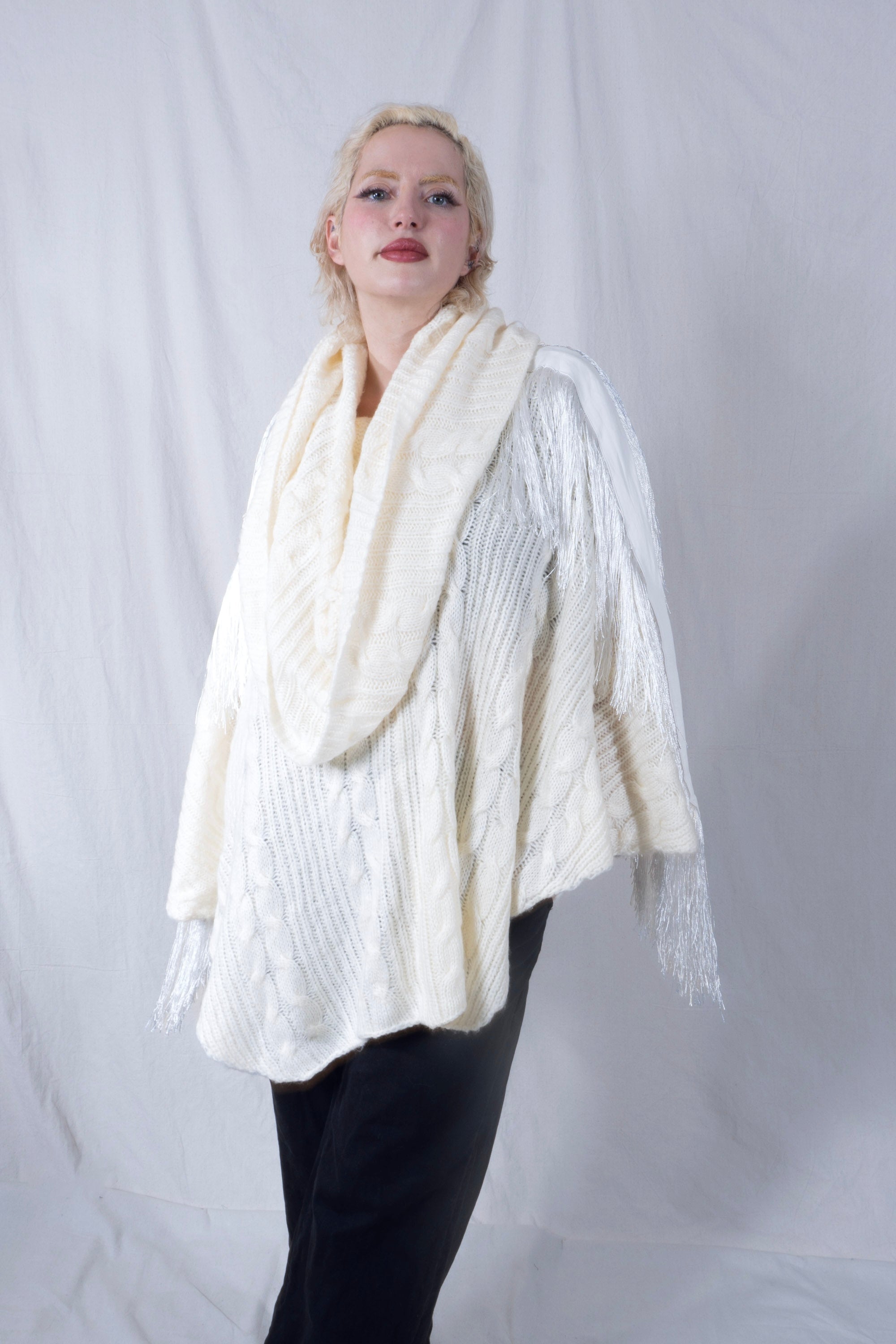 Raya Cowl Neck Poncho in White