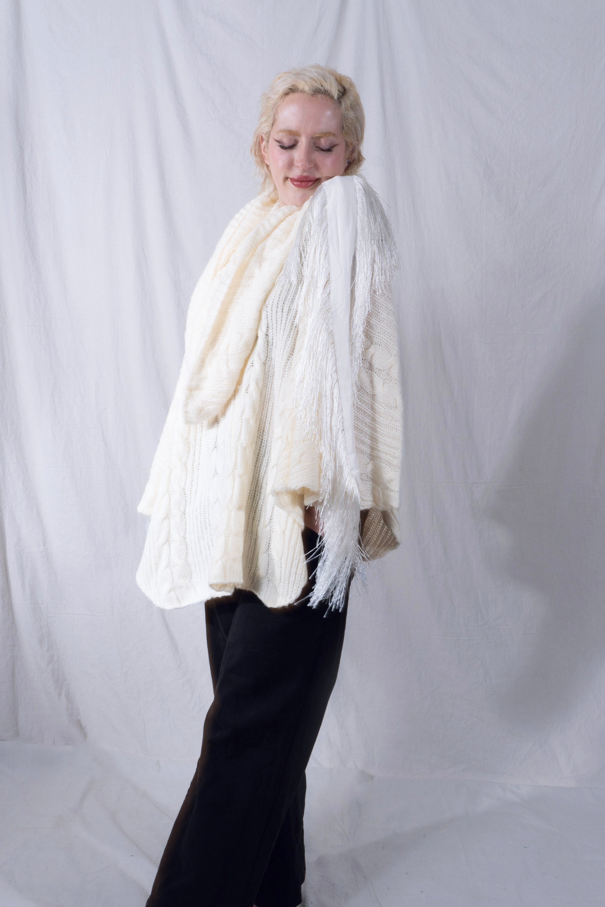 Raya Cowl Neck Poncho in White