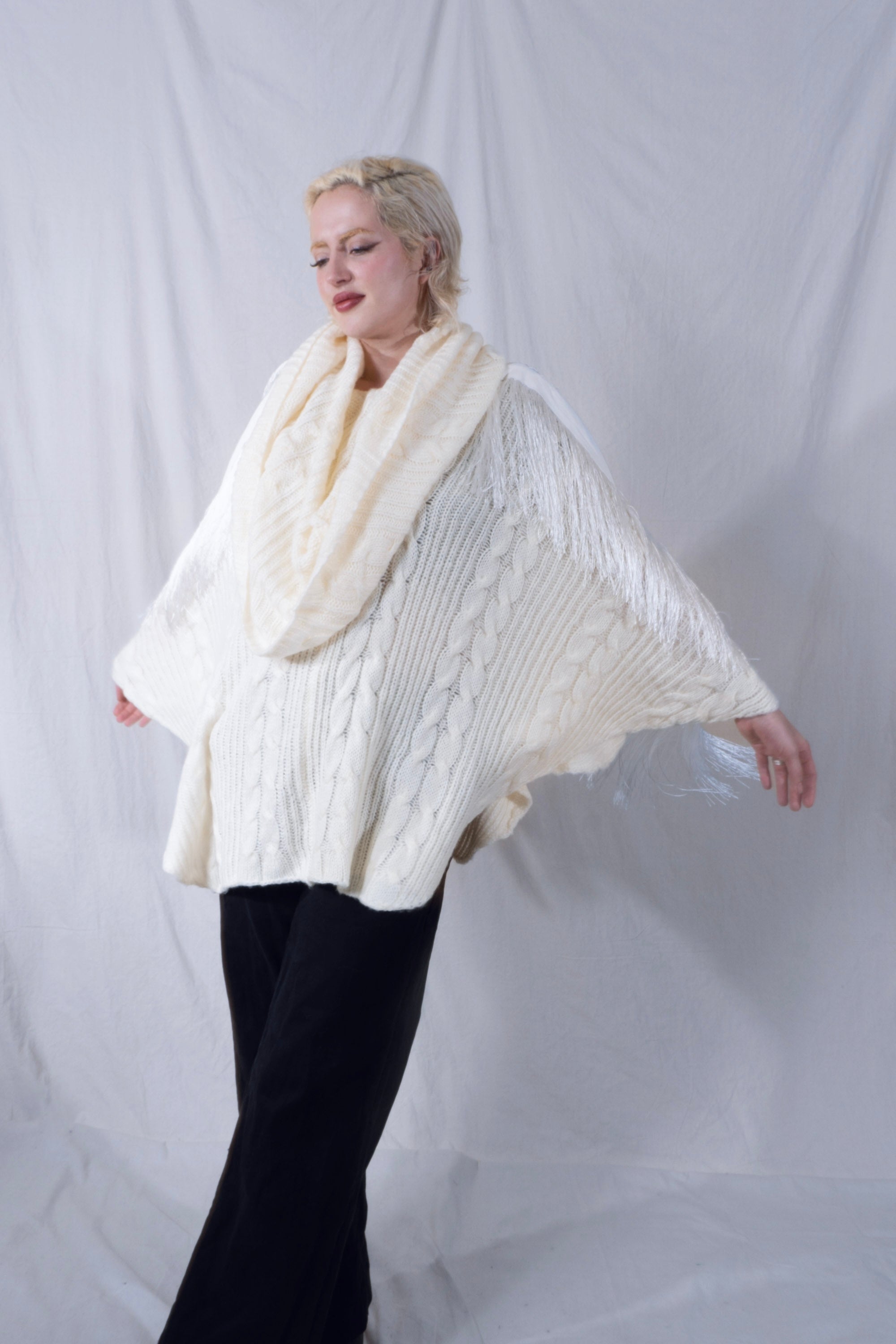Raya Cowl Neck Poncho in White