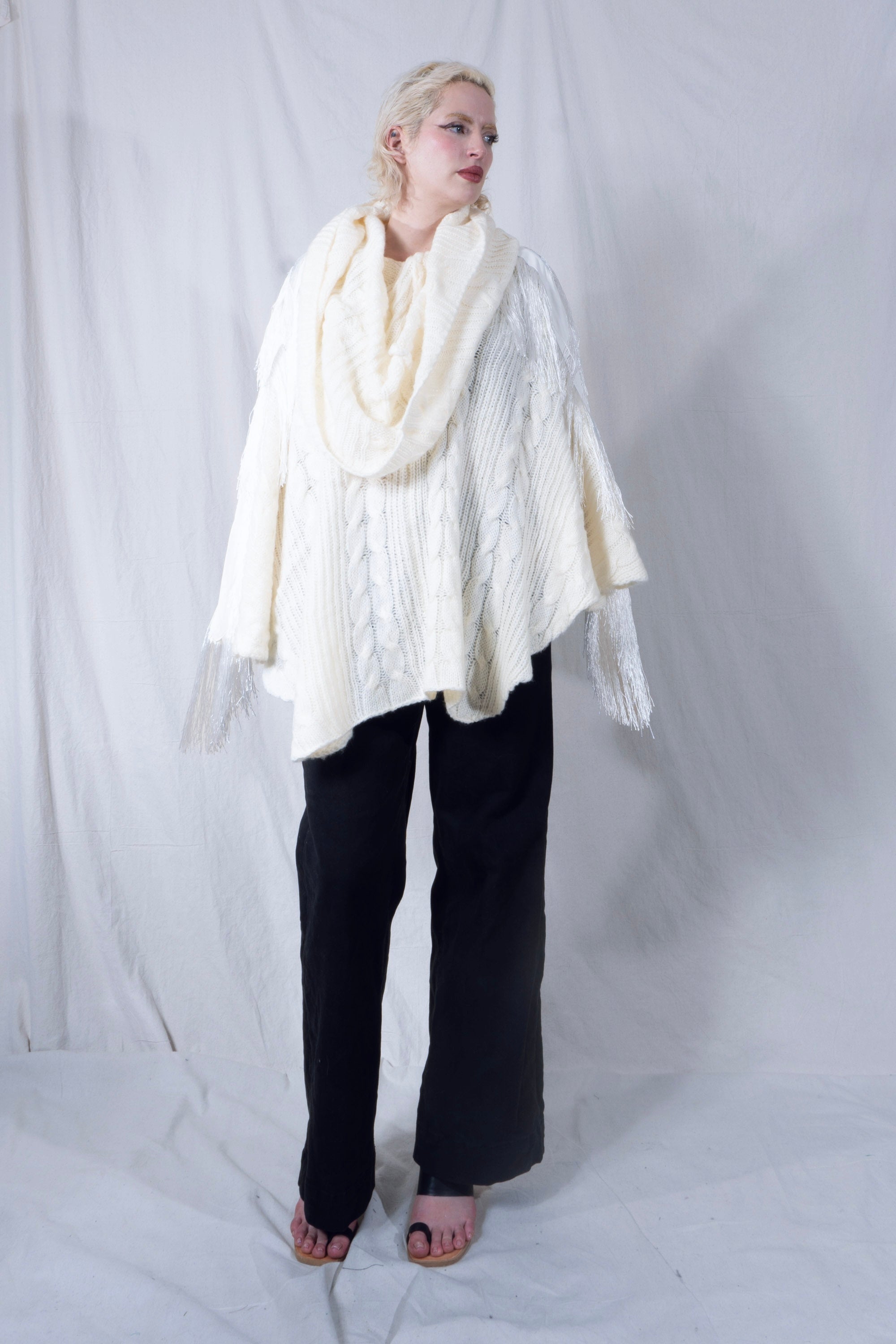 Raya Cowl Neck Poncho in White