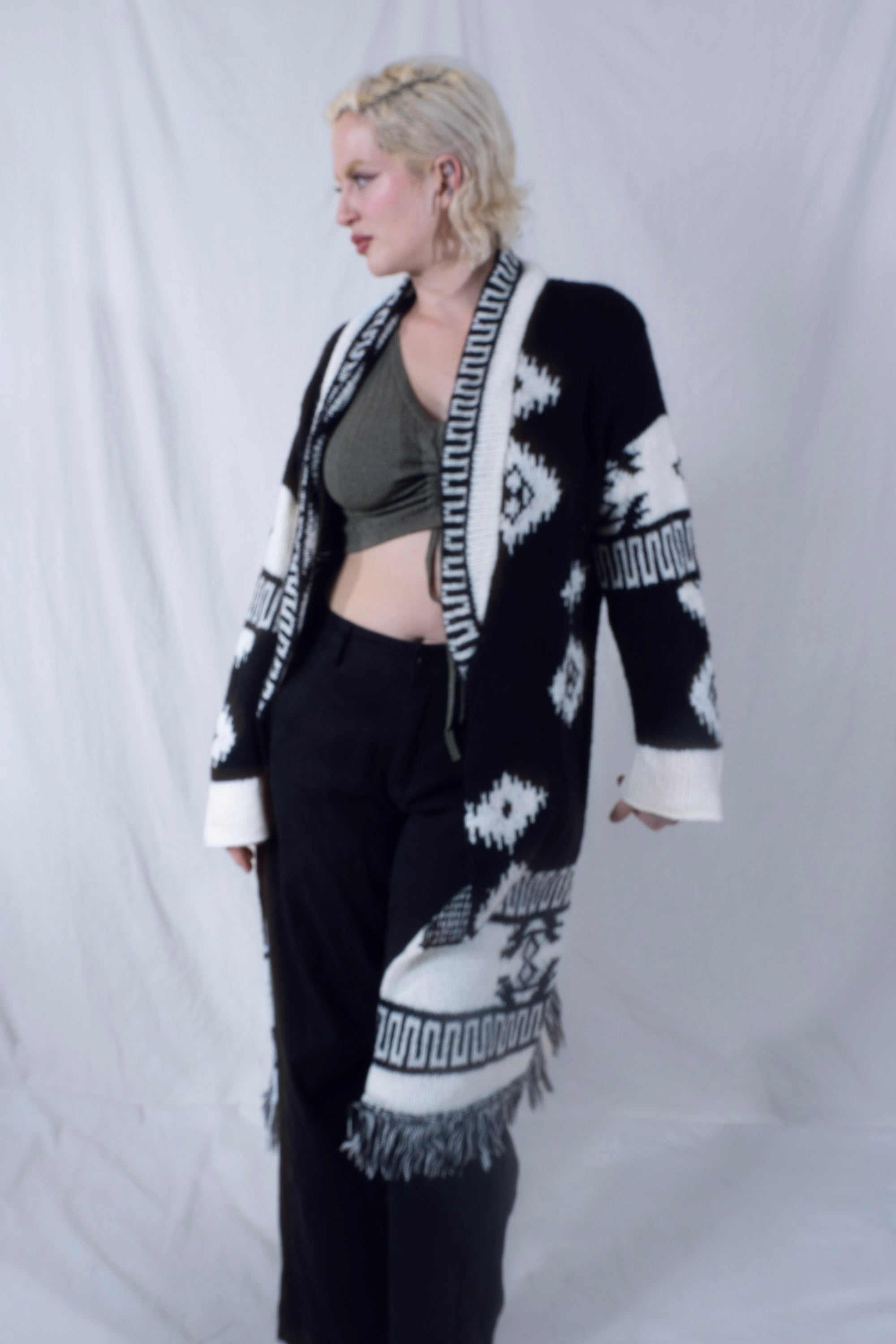 Mareki Cardigan Jacket in Black and White