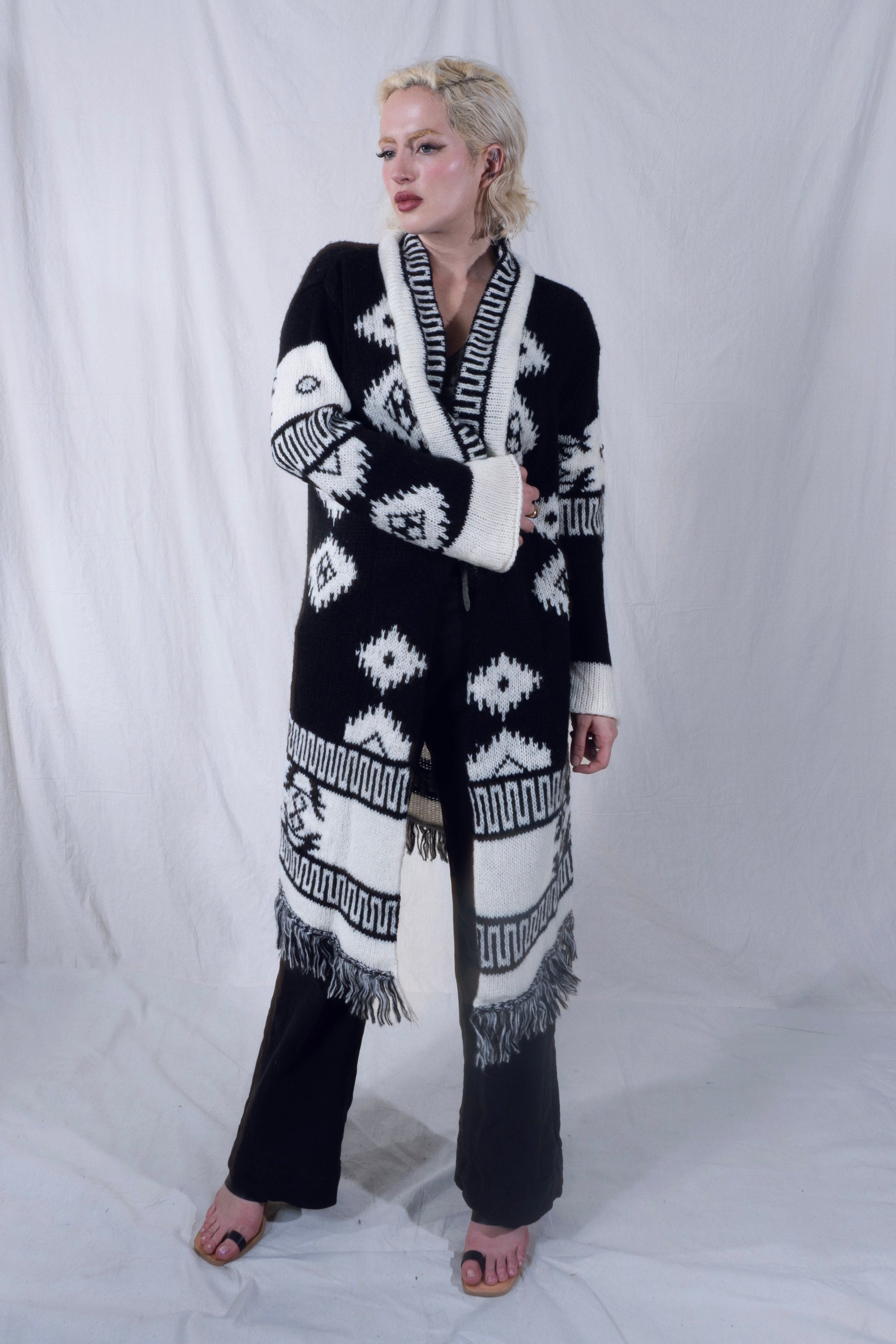 Mareki Cardigan Jacket in Black and White