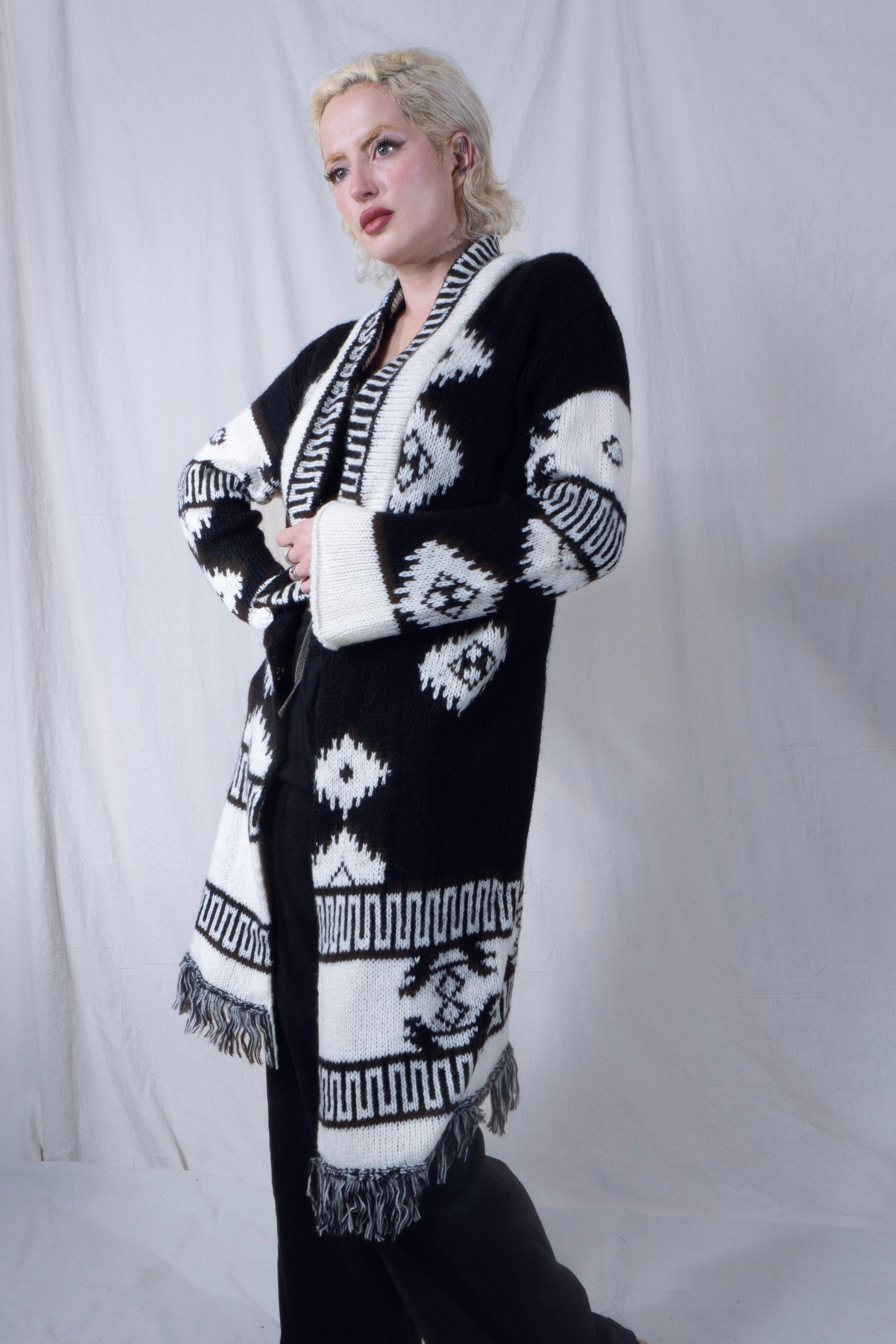 Mareki Cardigan Jacket in Black and White
