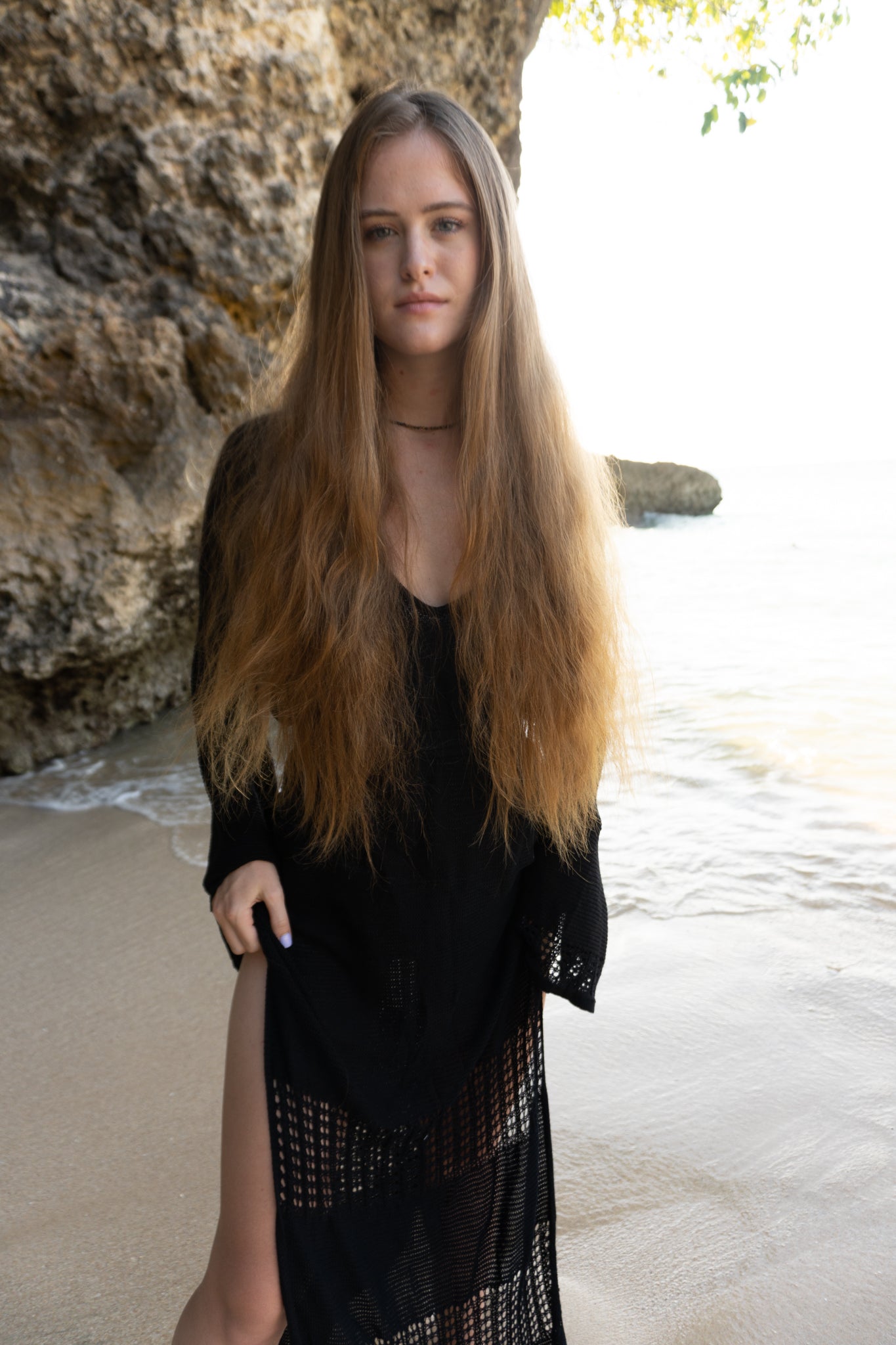 Harmony Dress with lace pontille in black