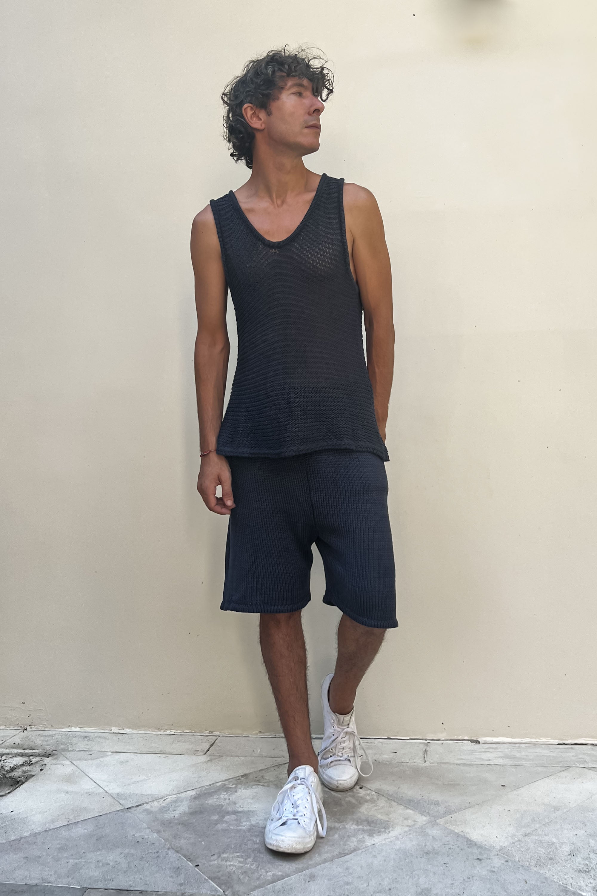 Boone Chain Mail Tank Top in Navy