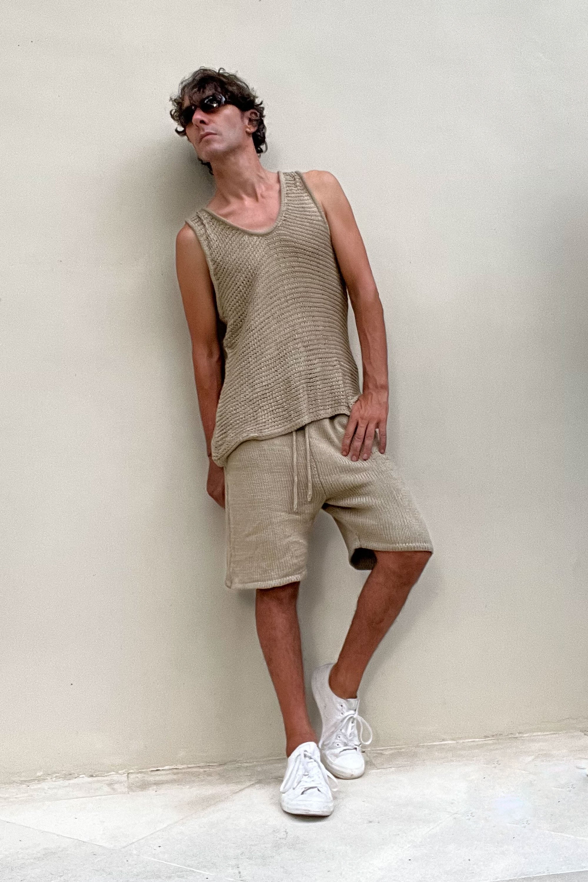 Boone Chain Mail Tank Top in Sand