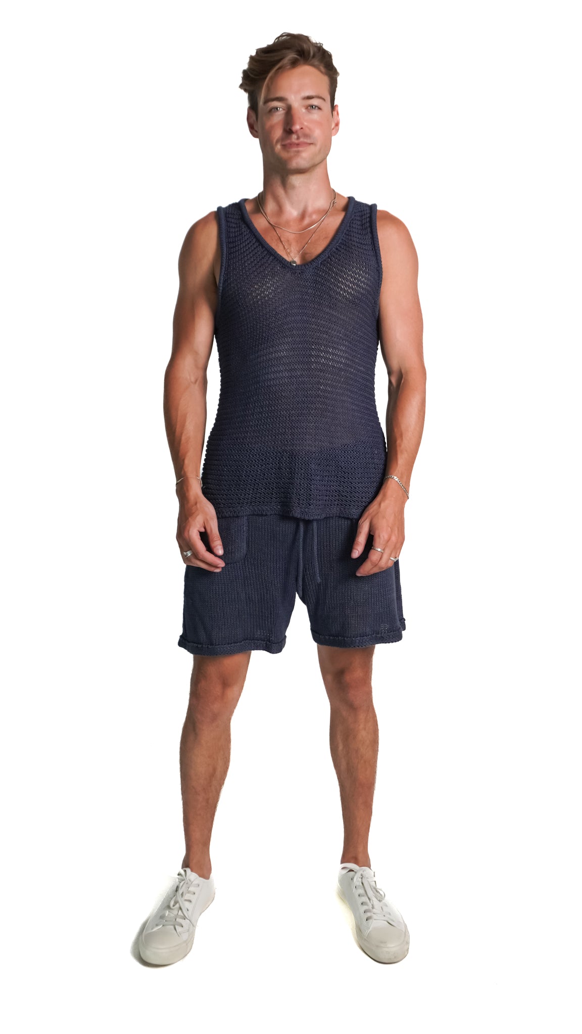 Boone Chain Mail Tank Top in Navy