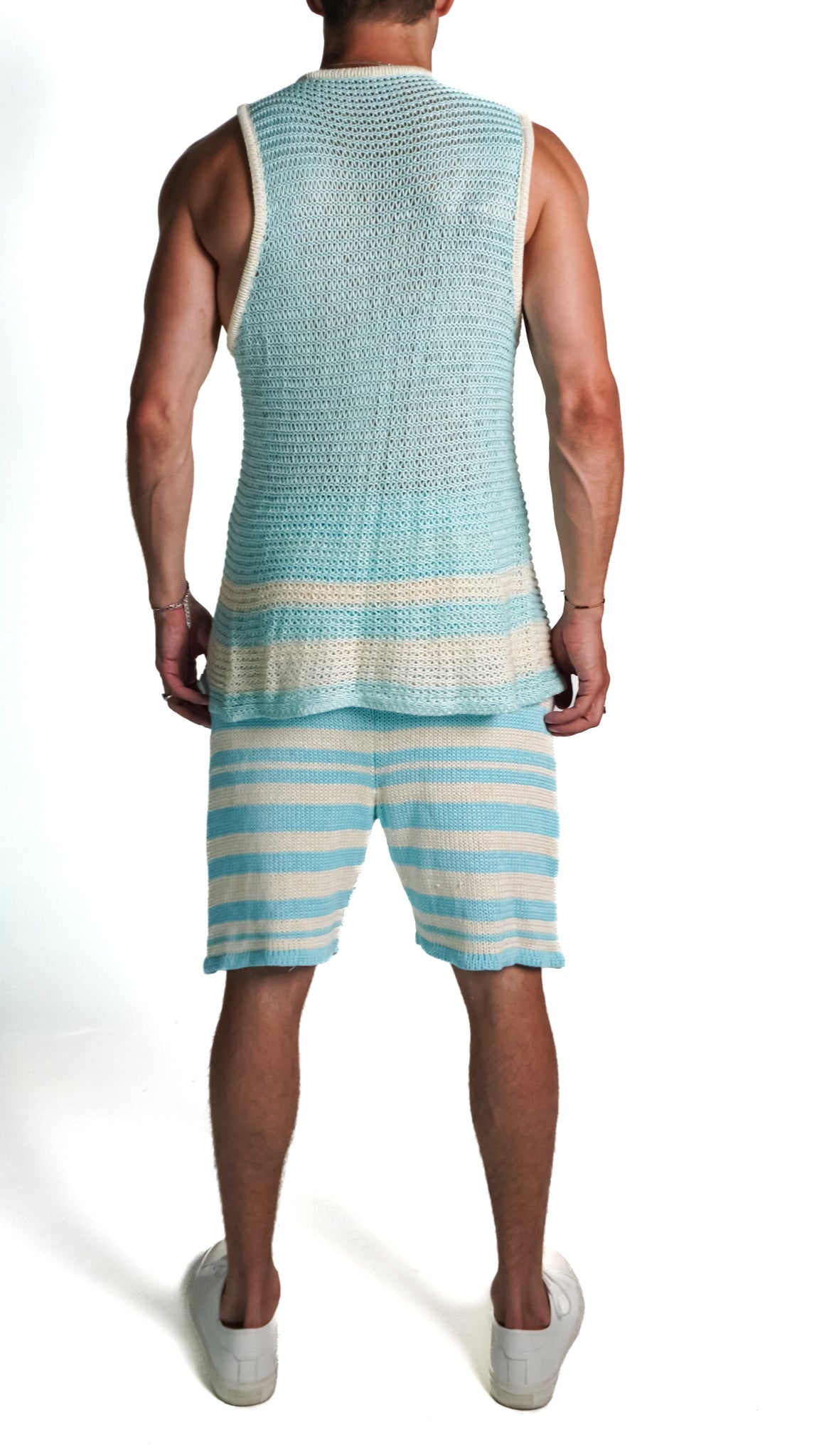 Boone Chain Mail Tank Top in Cream and Acqua