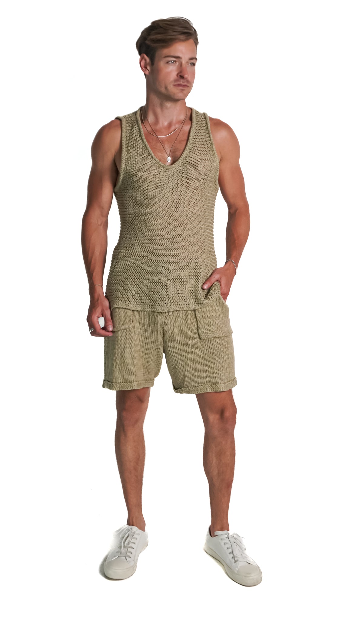 Boone Chain Mail Tank Top in Sand