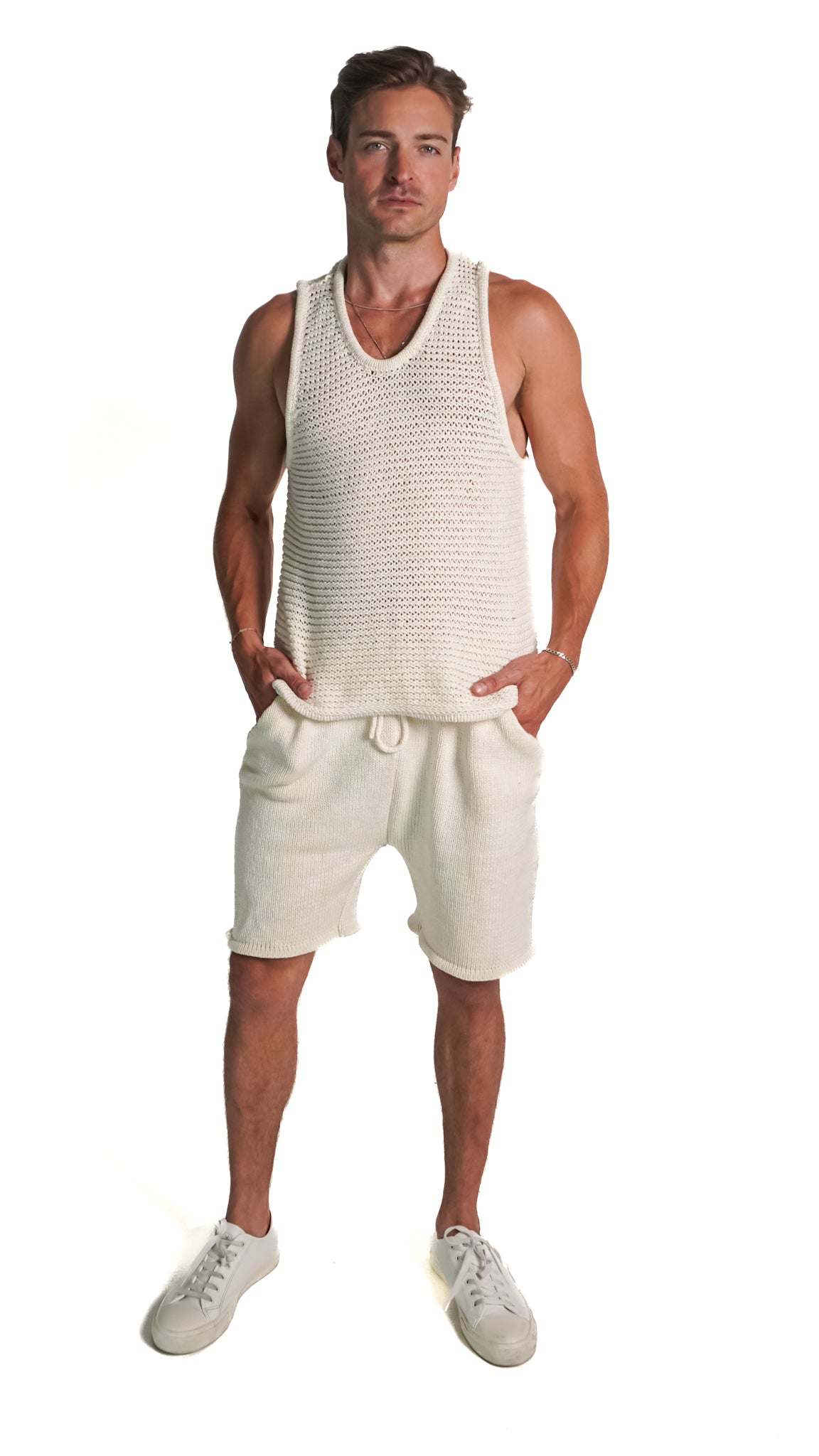 Boone Chain Mail Tank Top in White