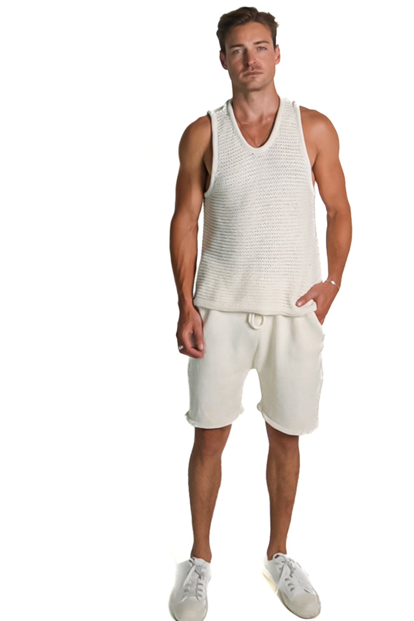 Boone Chain Mail Tank Top in White