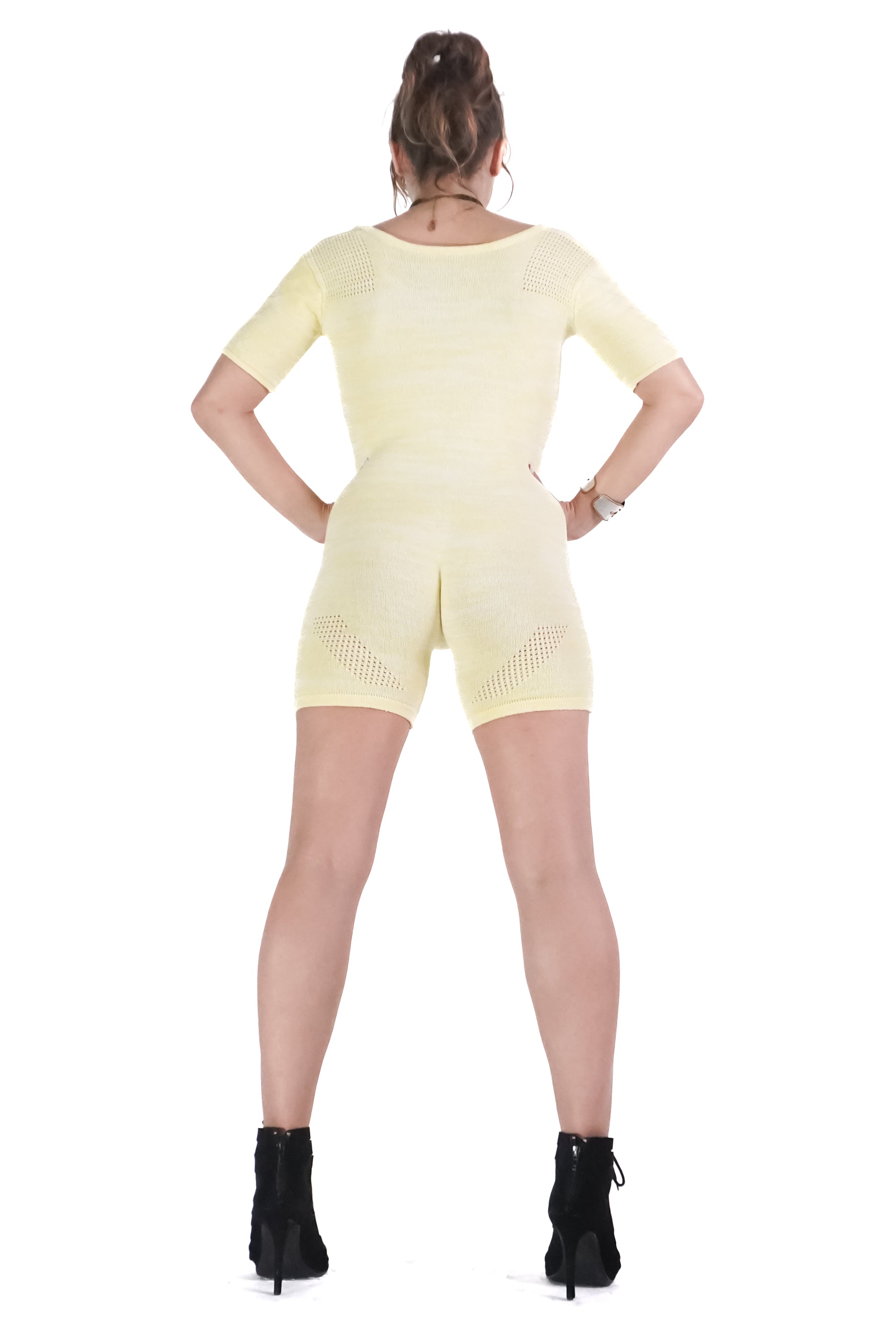 Kelle Scoop Neck Jumpsuit in Canary and Cream